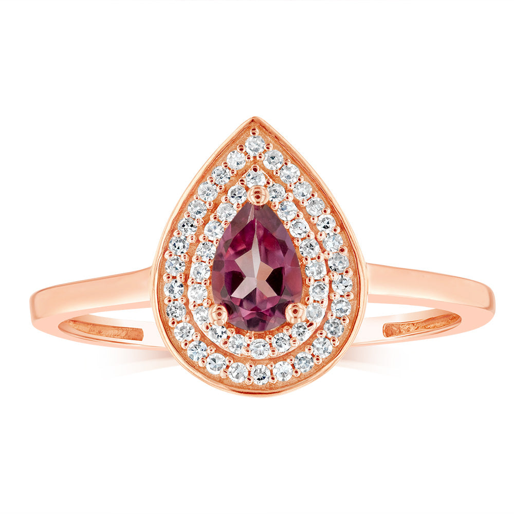 0.44 Carat Pink Topaz Pear and Diamond Ring in 9ct Rose Gold - Elegant Jewelry for Engagement, Anniversary & Special Occasions