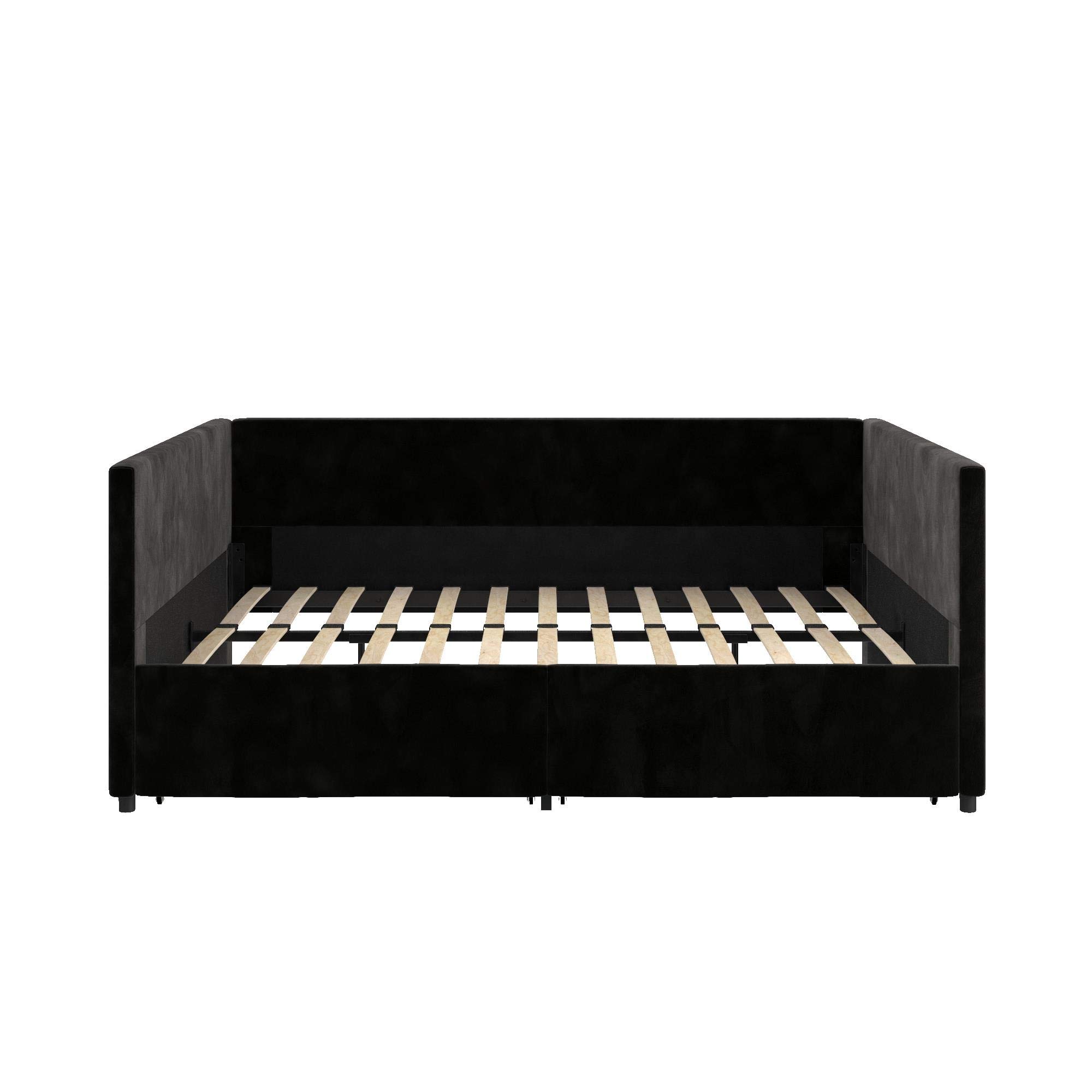 DHP Theo Full Size Daybed with Storage Drawers - Black Velvet Upholstered Sleeper Sofa for Guest Room, Dorm & Small Space Living