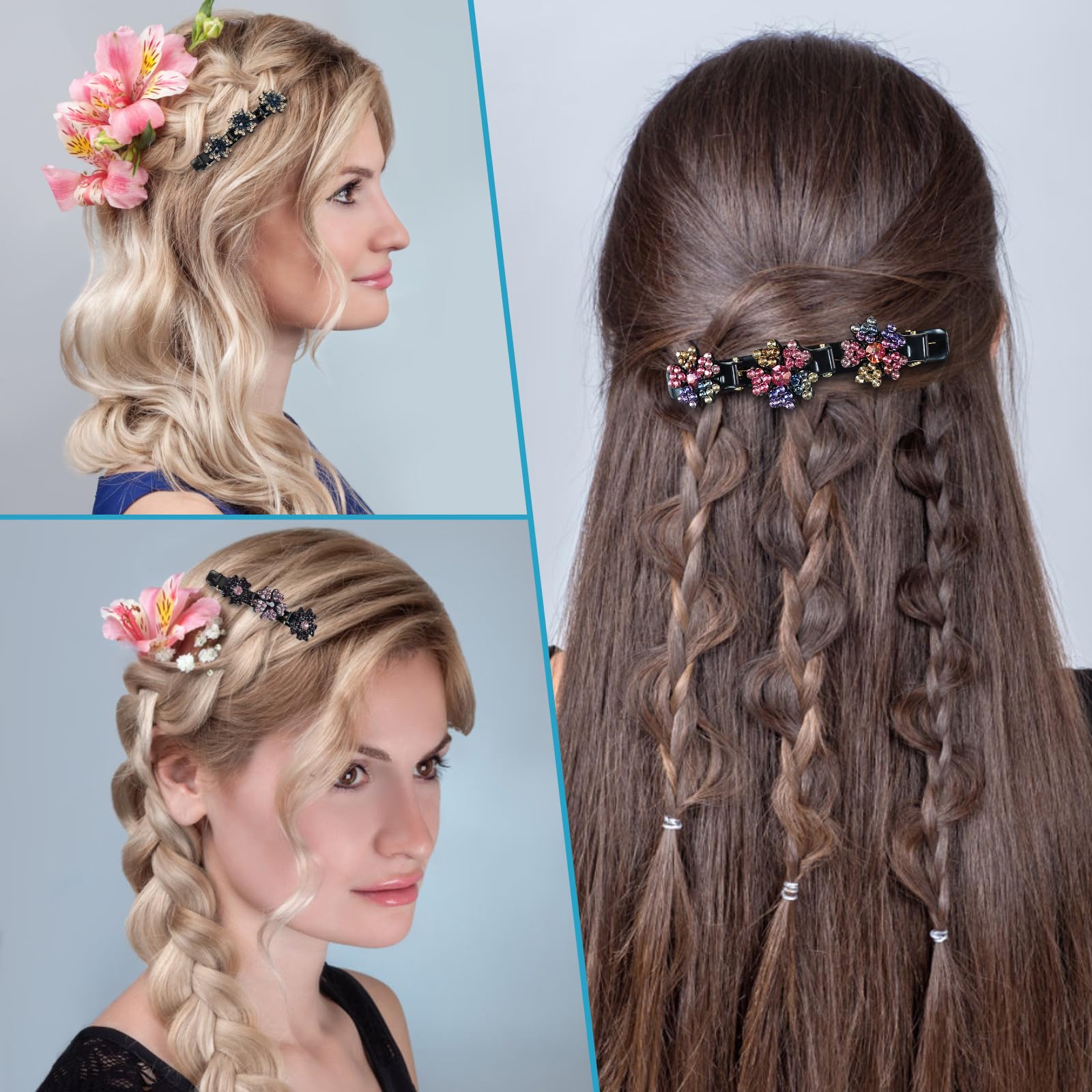 4PCS Sparkling Crystal Stone Braided Hair Clips for Women & Girls - Elegant Hair Accessories for Thick & Thin Hair - Perfect for Weddings, Parties & Daily Styling