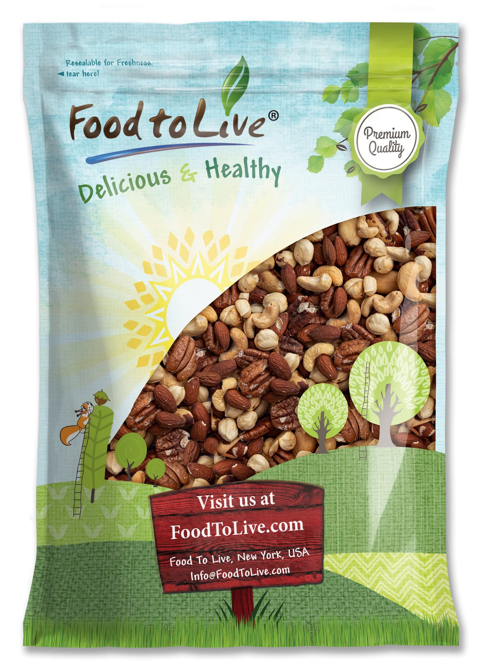 Food to Live Deluxe Unsalted Mixed Nuts, 8 lbs – Dry Roasted Pecans, Cashews, Hazelnuts, Almonds & Brazil Nuts | Vegan, Kosher, Bulk Snacks | High Protein & Fiber | Perfect for Healthy Snacking, Baking & Gift Baskets