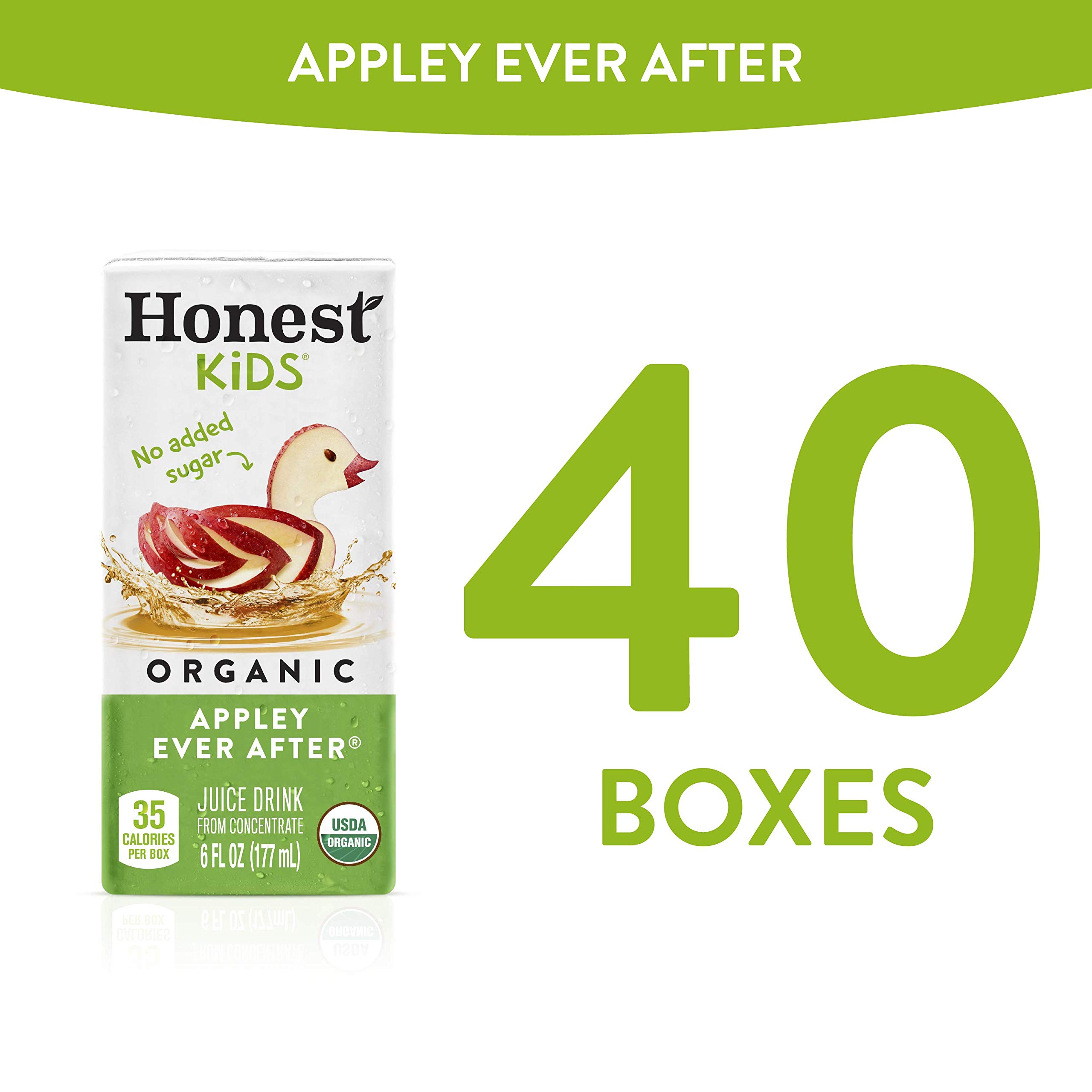 Organic Honest Kids Appley Ever After Juice Drink - 6 Fl oz Juice Boxes, Pack of 40, Apple Flavored | Healthy Snack for Kids Lunchboxes, School, Parties & On-the-Go Hydration