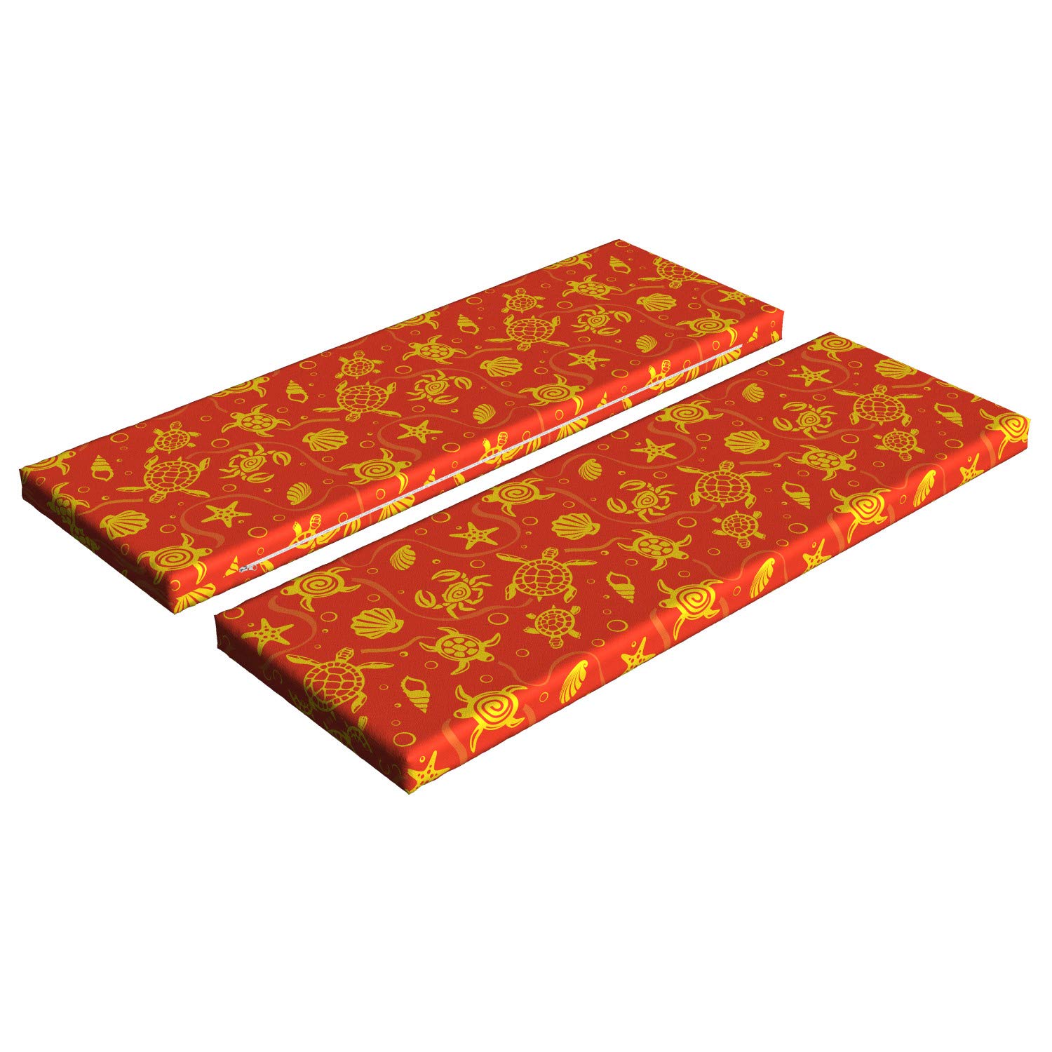 Ambesonne 2-Piece Orange Bench Cushion Set - Tropical Swimming Turtles, Crabs, Seashells, Bubbles & Starfish Design - Standard Size 45