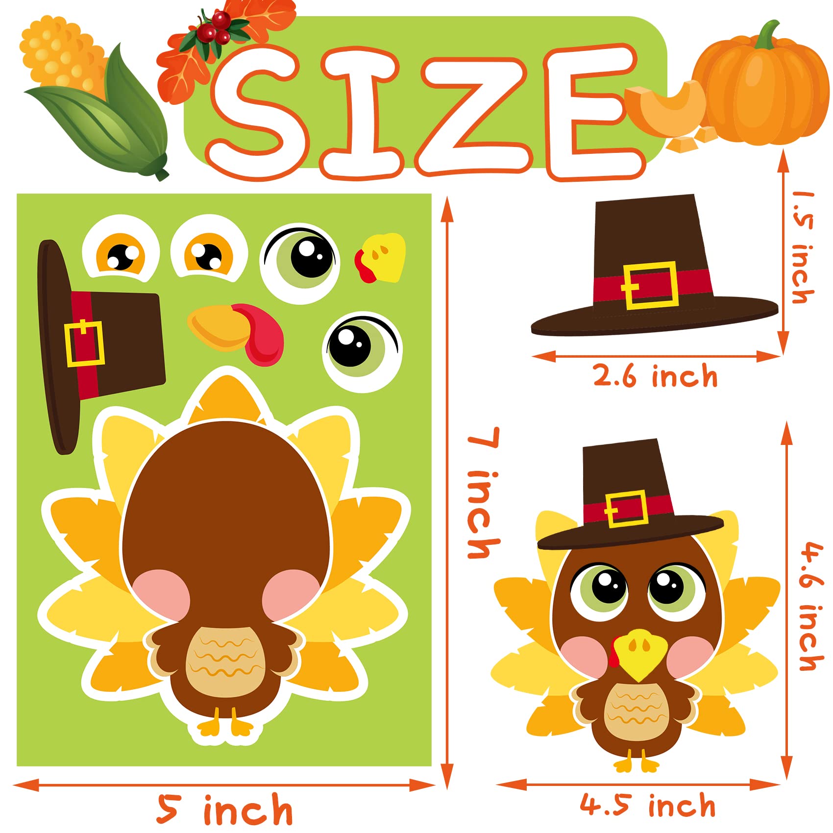 Funnlot Thanksgiving Stickers for Kids - 36 Sheets Turkey Stickers, Thanksgiving Party Games & Arts and Crafts Supplies | Perfect for Classroom Activities, Holiday Decorations & Family Fun
