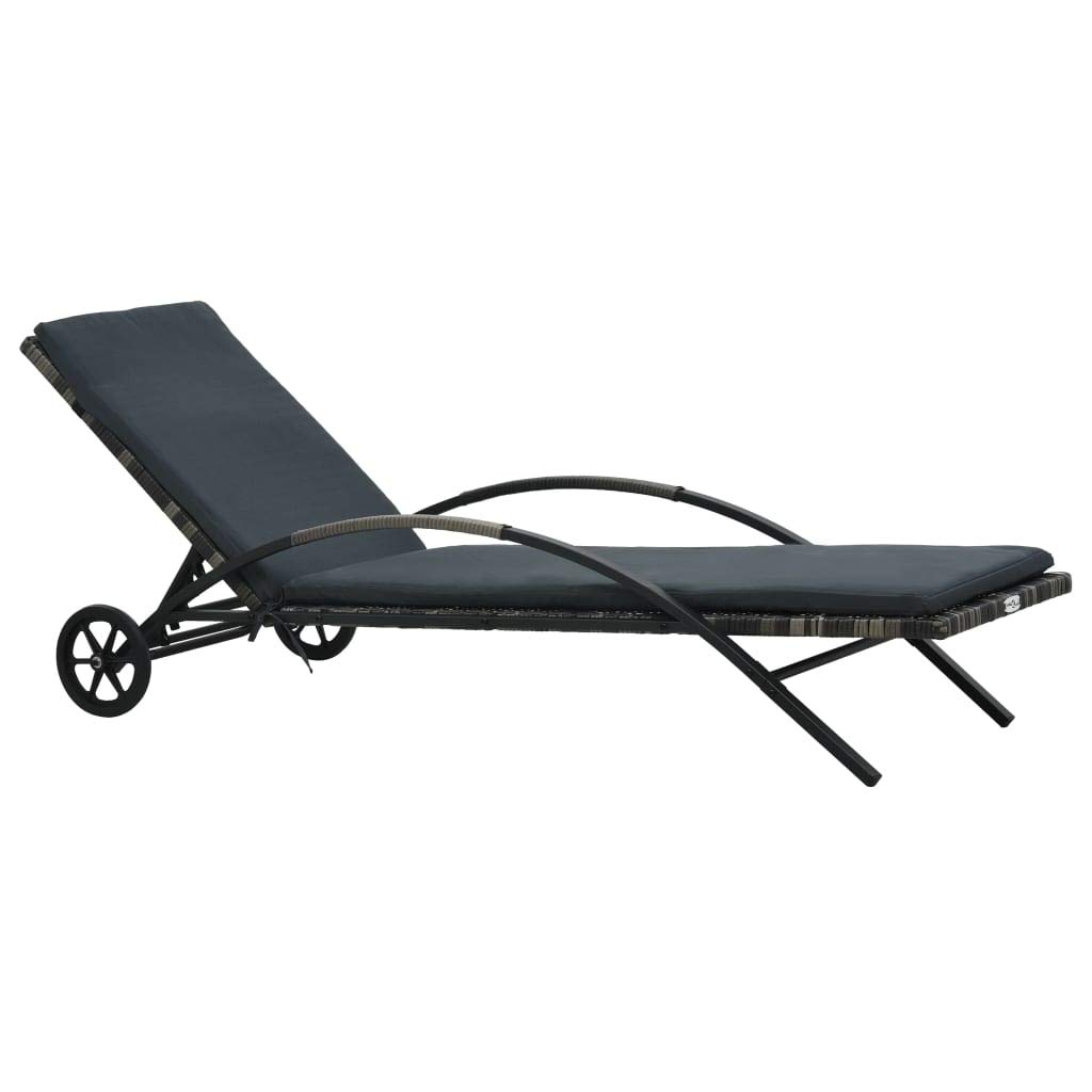 Premium FAMIROSA Sun Lounger with Cushion & Wheels - Durable Poly Rattan in Anthracite - Perfect for Poolside, Patio, and Outdoor Relaxation