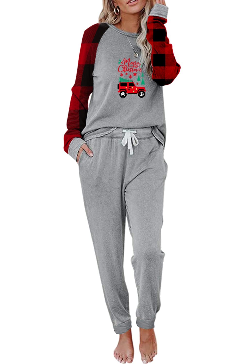 Women's Christmas Sweatsuits 2-Piece Outfit Set - Cozy Jogger Pants & Top for Holiday, Winter Jogging & Casual Wear - Perfect for Family Gatherings, Christmas Parties & Festive Outings