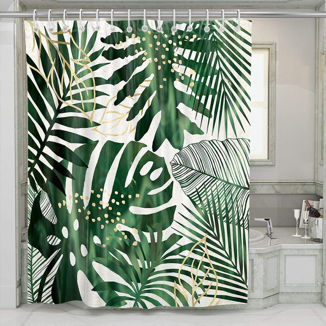 Green Gold Tropical Palm Shower Curtain 72x84