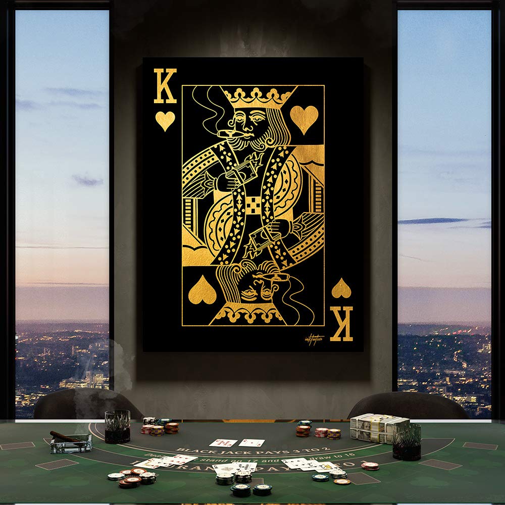 Inktuitive 'King of Hearts' Gold Framed Wall Art - 40x30 Inches Motivational Playing Cards Canvas Print - Inspirational Décor for Bedroom, Living Room & Office - Perfect for Home Decor, Gifts & Business Spaces