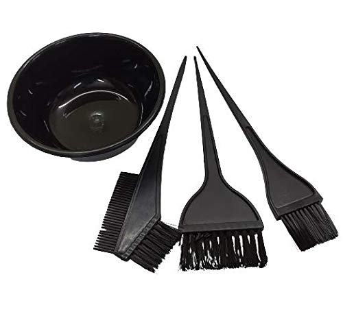 Professional Black Hair Dye Bowl with 3 Brushes - Perfect for At-Home Hair Coloring & Salon Styling (1-Pack)