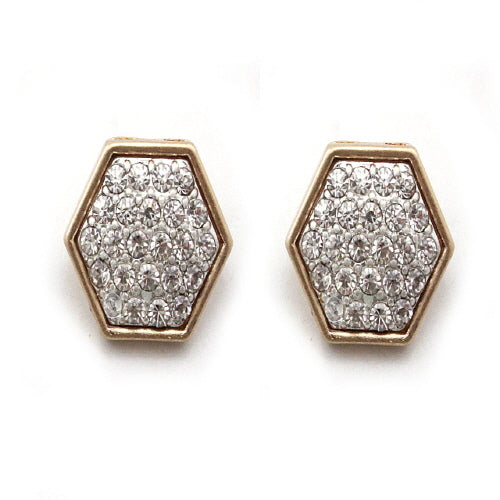 Hexagon Pave Stud Earrings in Gold & Clear Crystals - Elegant Everyday Jewelry for Women