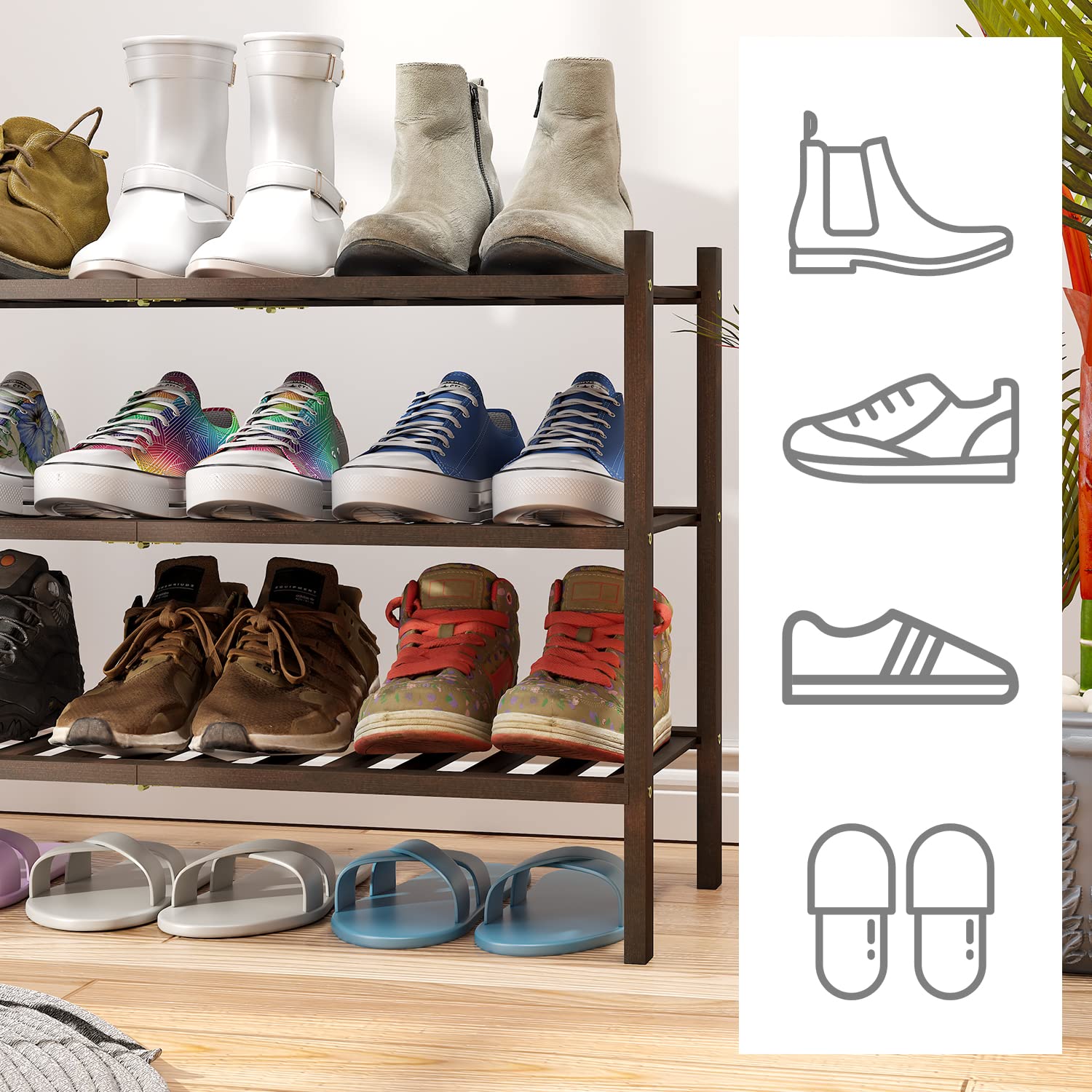 3-Tier Stackable Bamboo Shoe Rack for Closet - Natural Wood Shoe Organizer for Entryway, Hallway & Bedroom - Sturdy & Space-Saving Shoe Storage Solution for Home Organization