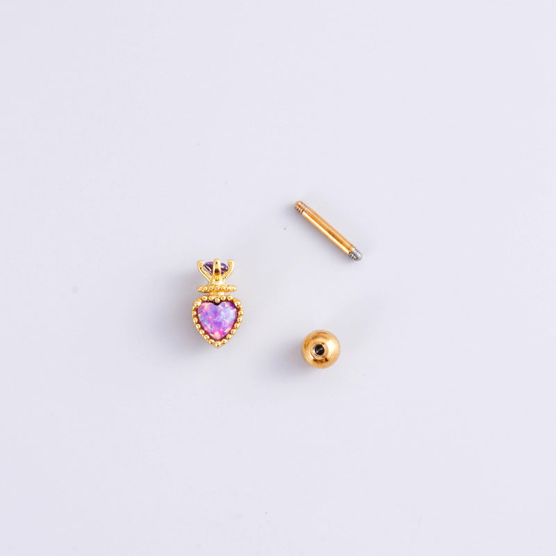 16G Surgical Steel Cartilage Earrings - Crown & Heart Studs with Ball Back for Women | Hypoallergenic Body Jewelry for Pierced Ears | Perfect for Daily Wear, Parties & Gifts