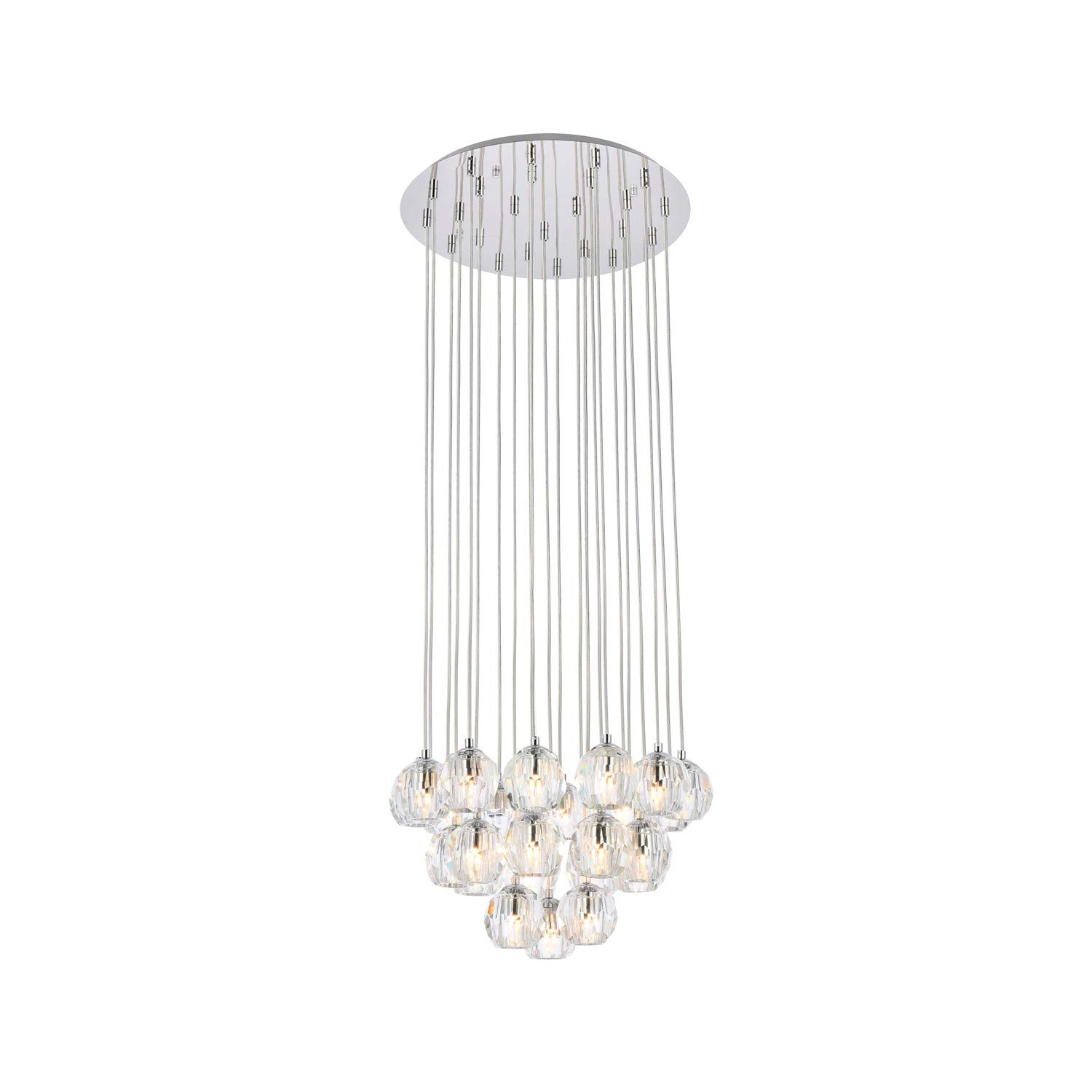 Eren 24-Light Chrome Pendant Lighting Fixture - Modern Dining Room Chandelier for Kitchen Island, Foyer & Living Room Ceiling Decor