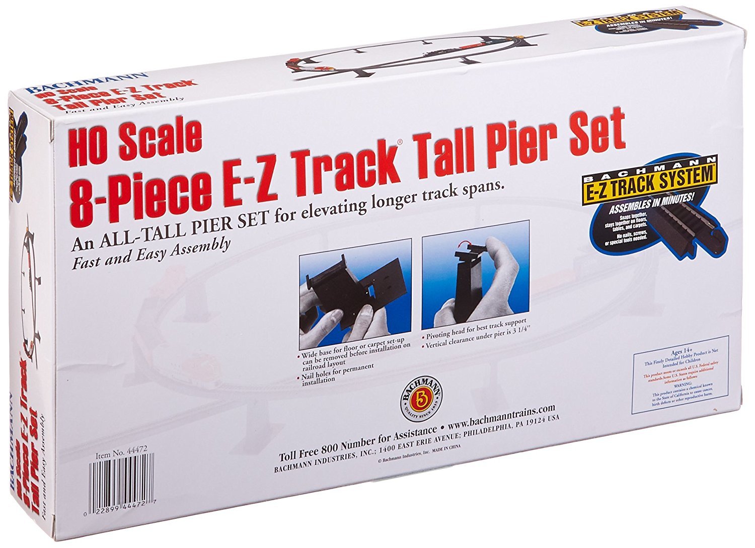 Bachmann Trains 8-Piece E-Z Track Tall Pier Set for HO Scale Model Railroads - Perfect for Bridge & Elevated Track Scenes