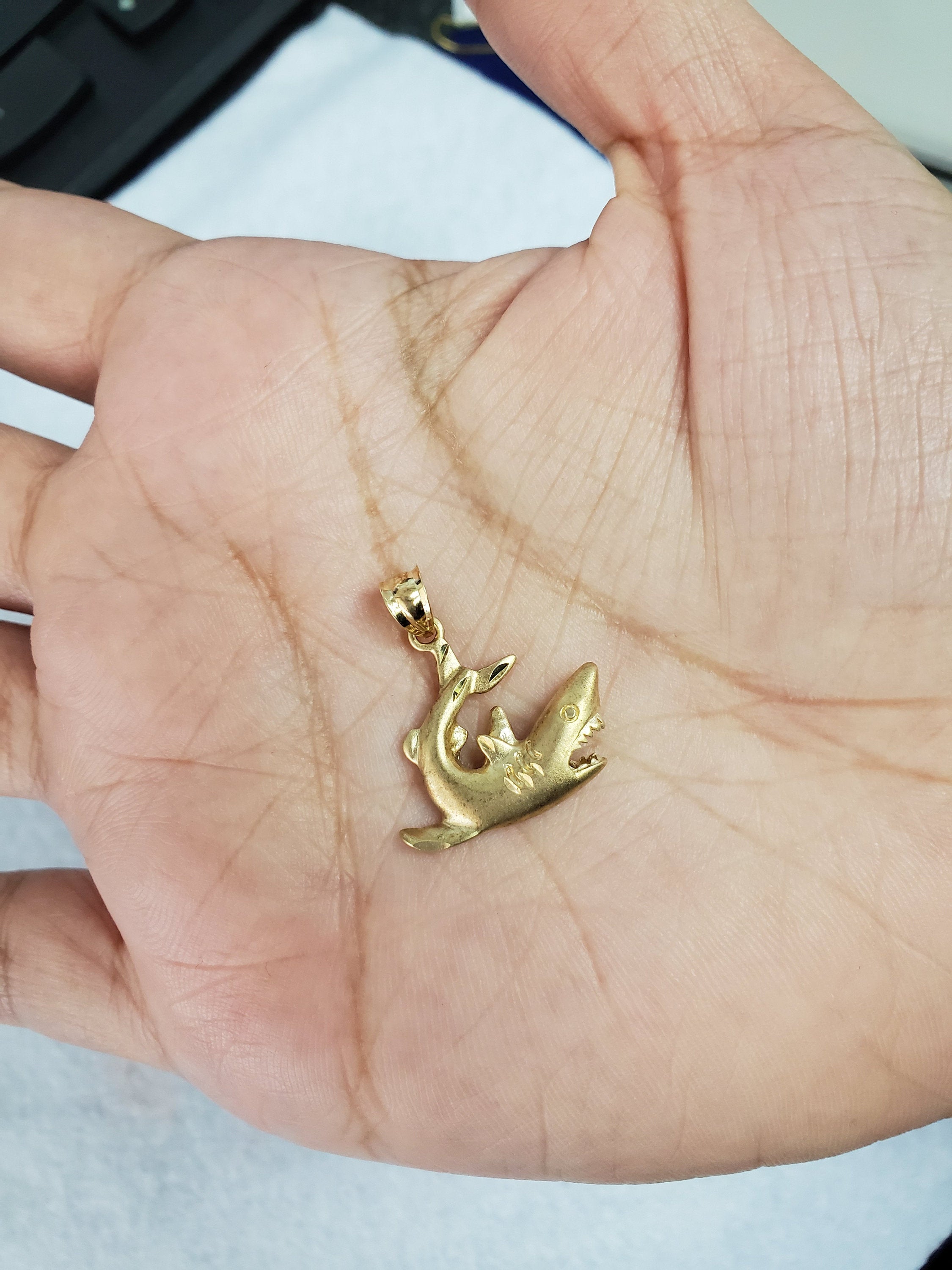 14K Yellow Gold Shark Charm Pendant with Diamond Cuts - Perfect for Necklaces, Bracelets & Gifts for Men and Women