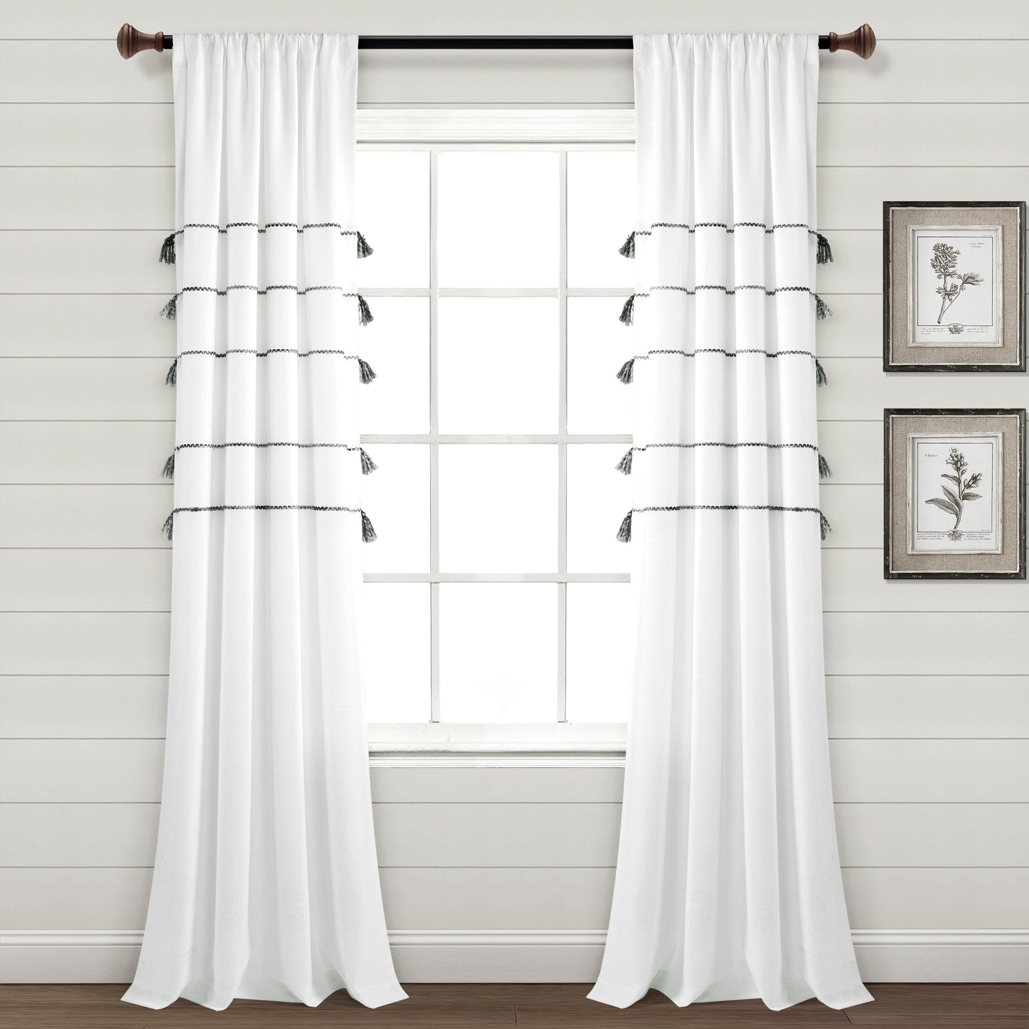 Farmhouse Boho Stripe Woven Tassel Window Curtains - Yarn Dyed Recycled Cotton Blend Panel Set (2 Pack) for Living Room, Bedroom & Dining Room Decor