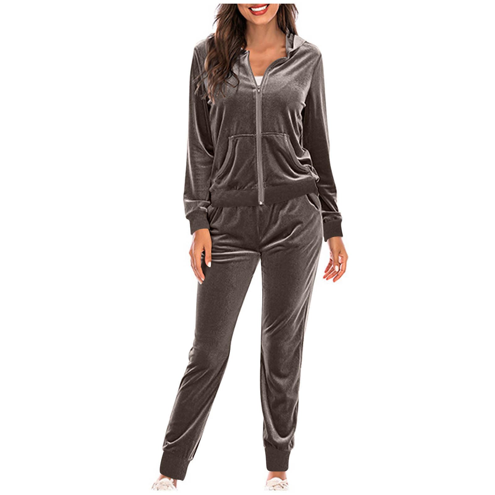 Women's Velour Tracksuit Set - Soft 2 Piece Outfit with Full Zip Hoodie & Joggers, Long Sleeve Lounge Wear with Pockets for Comfort & Style - Perfect for Home, Gym, Running Errands & Casual Outings