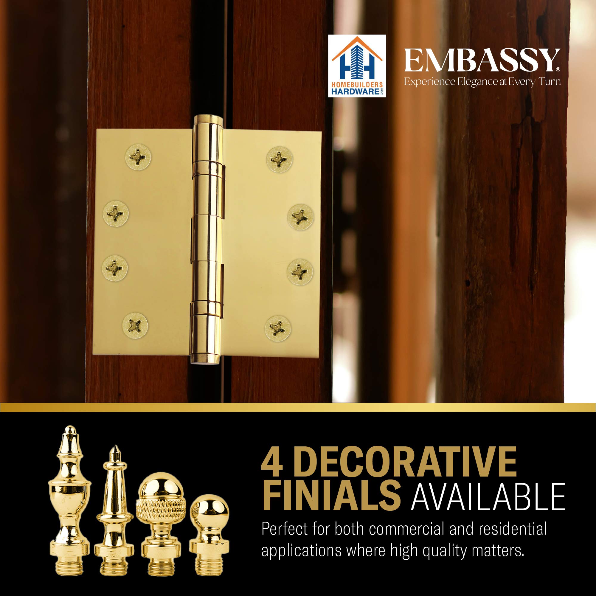 Solid Brass Door Hinge 3x3 Inch - Heavy Duty Rustproof for Home & Office