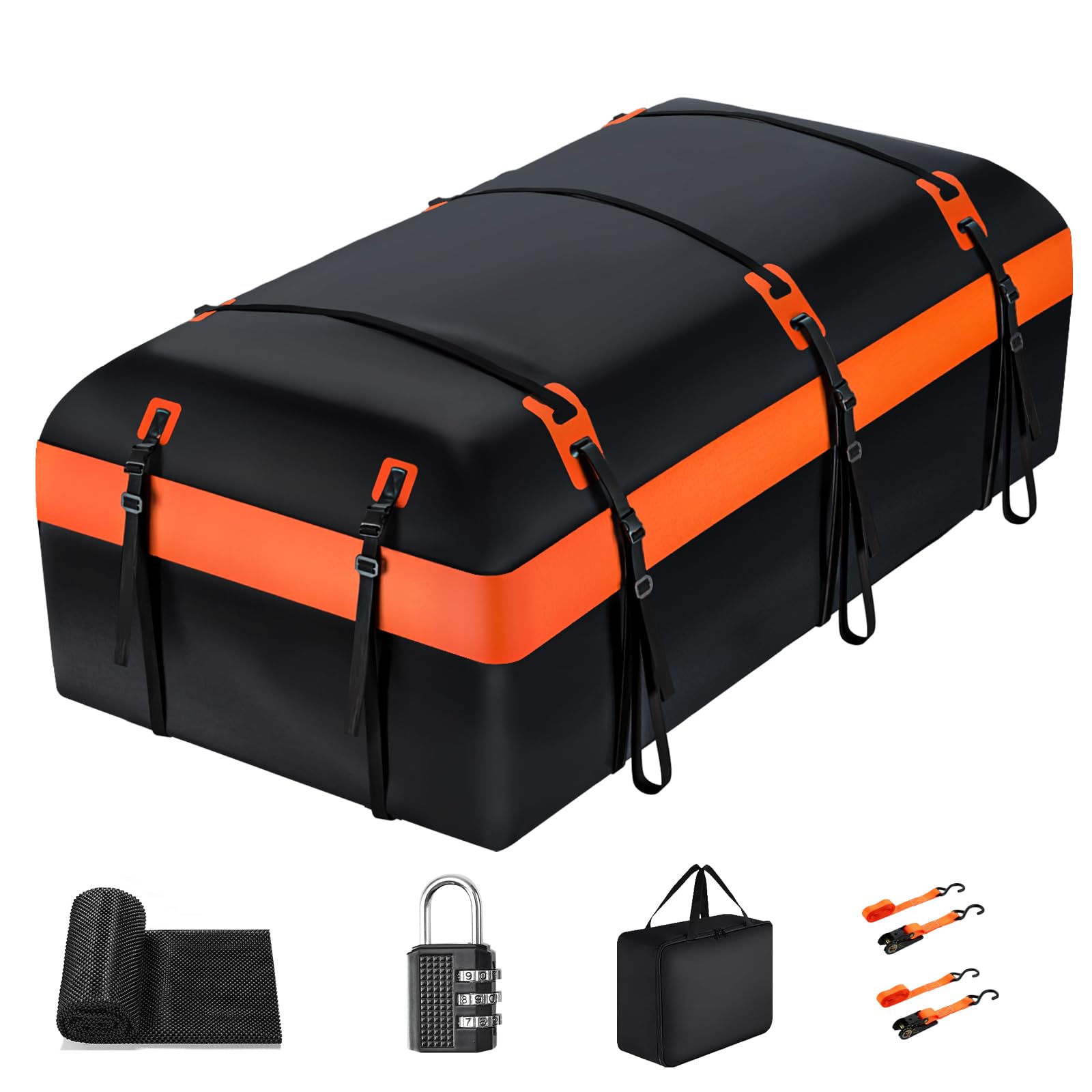 30 Cubic Feet Car Rooftop Cargo Carrier Bag - Waterproof Soft-Shell Roof Luggage Storage for SUVs, Sedans, Trucks (with/without Racks) | Includes 2 Reinforced Straps, 6 Door Hooks, Anti-Slip Mat & Lock | Perfect for Road Trips, Camping Gear & Extra Luggage Storage