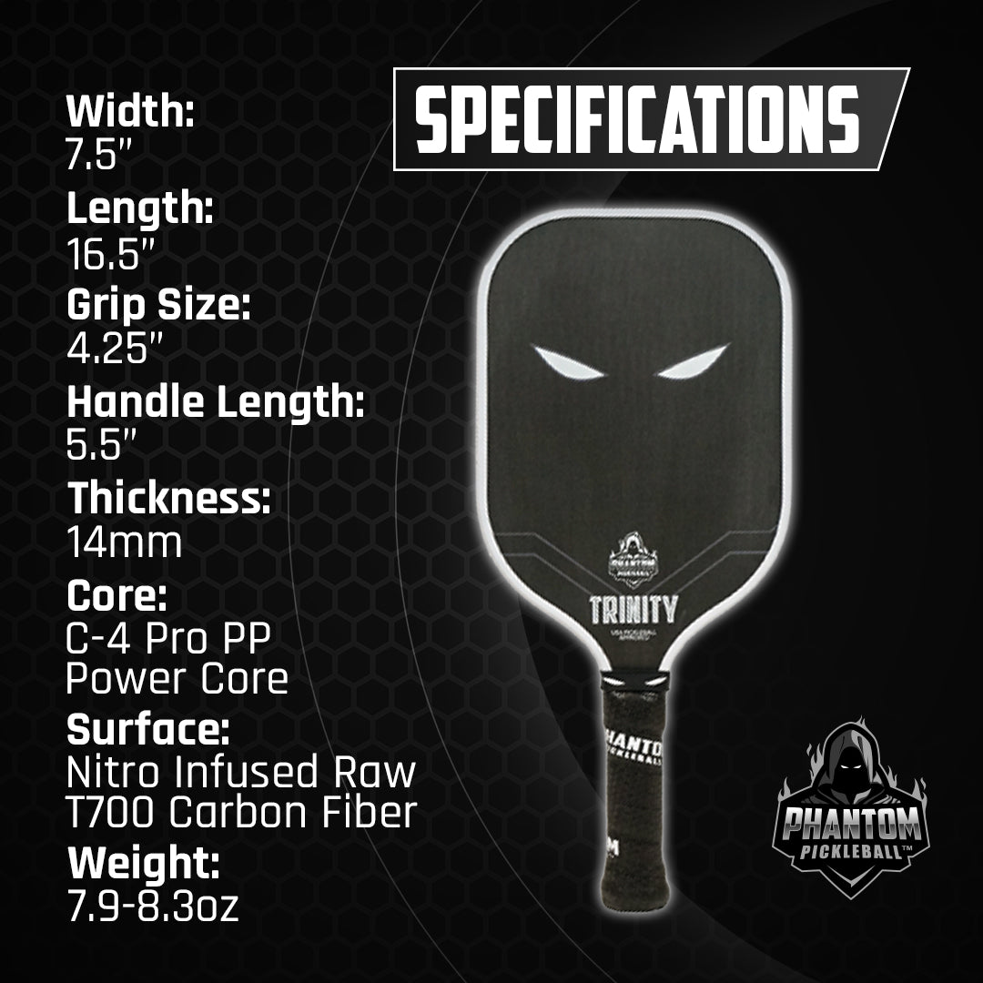 Phantom Trinity Pickleball Paddle - Premium Carbon Fiber Paddle for Control & Power | USA Pickleball Approved | Perfect for Tournaments & Recreational Play