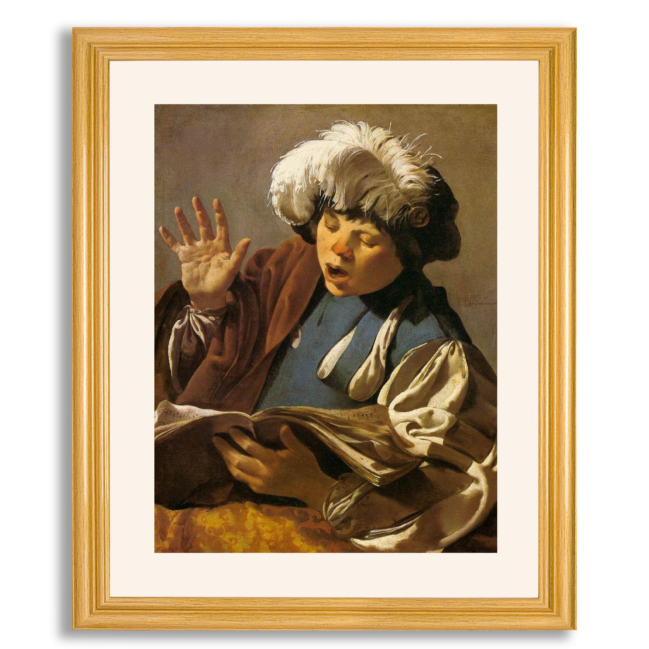 Hendrick Terbrugghen 'Singing Boy' Framed Art Print - Premium Oil Painting Reproduction on Canvas - Wooden Wall Decor for Living Room, Bedroom & Office - Perfect Gift for Music & Art Lovers