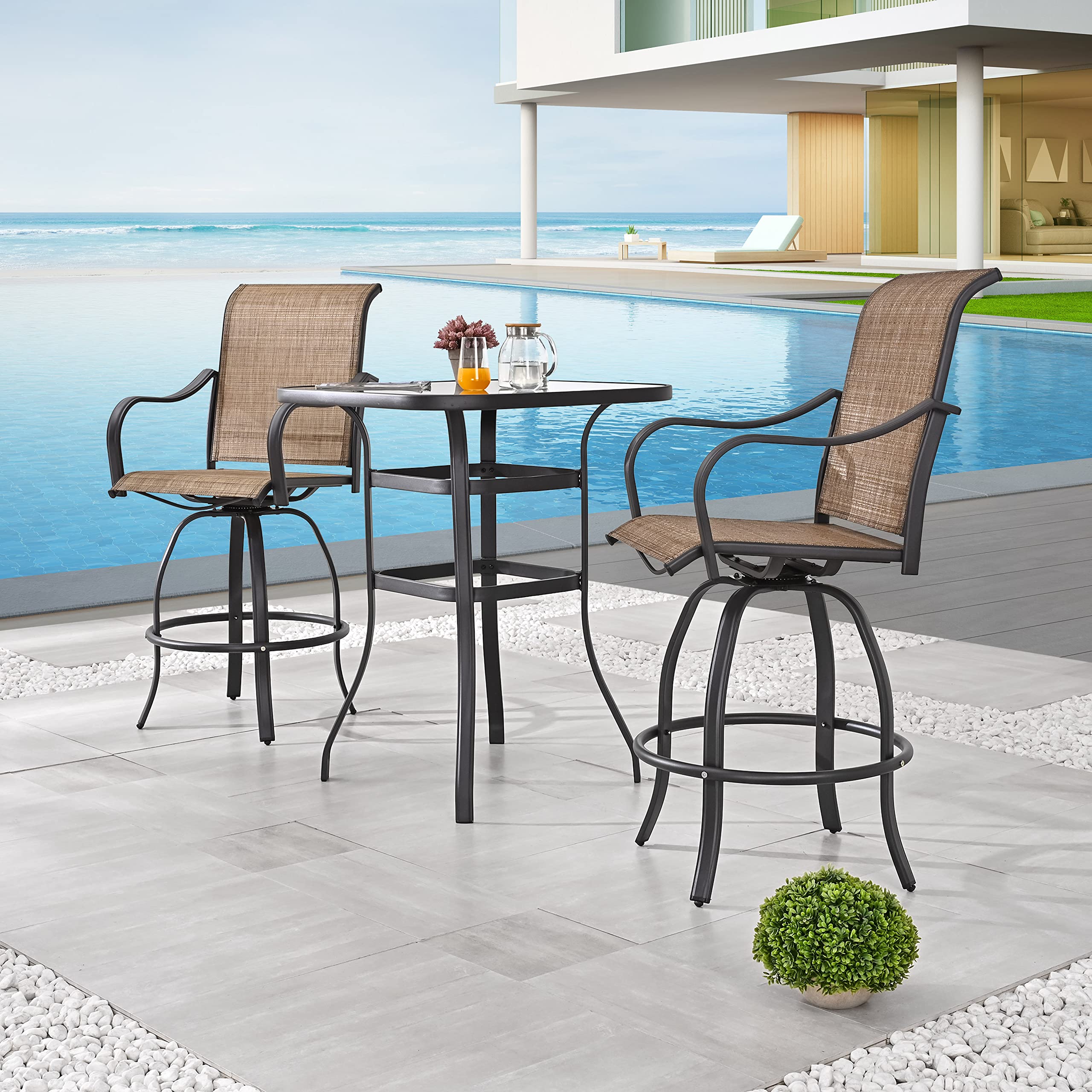 LOKATSE HOME 3-Piece Outdoor Bar Set with Table and 2 Chairs, Patio Bistro Set, Bar Height Counter Table and Stools - Perfect for Backyard, Garden, Deck, and Poolside Relaxation