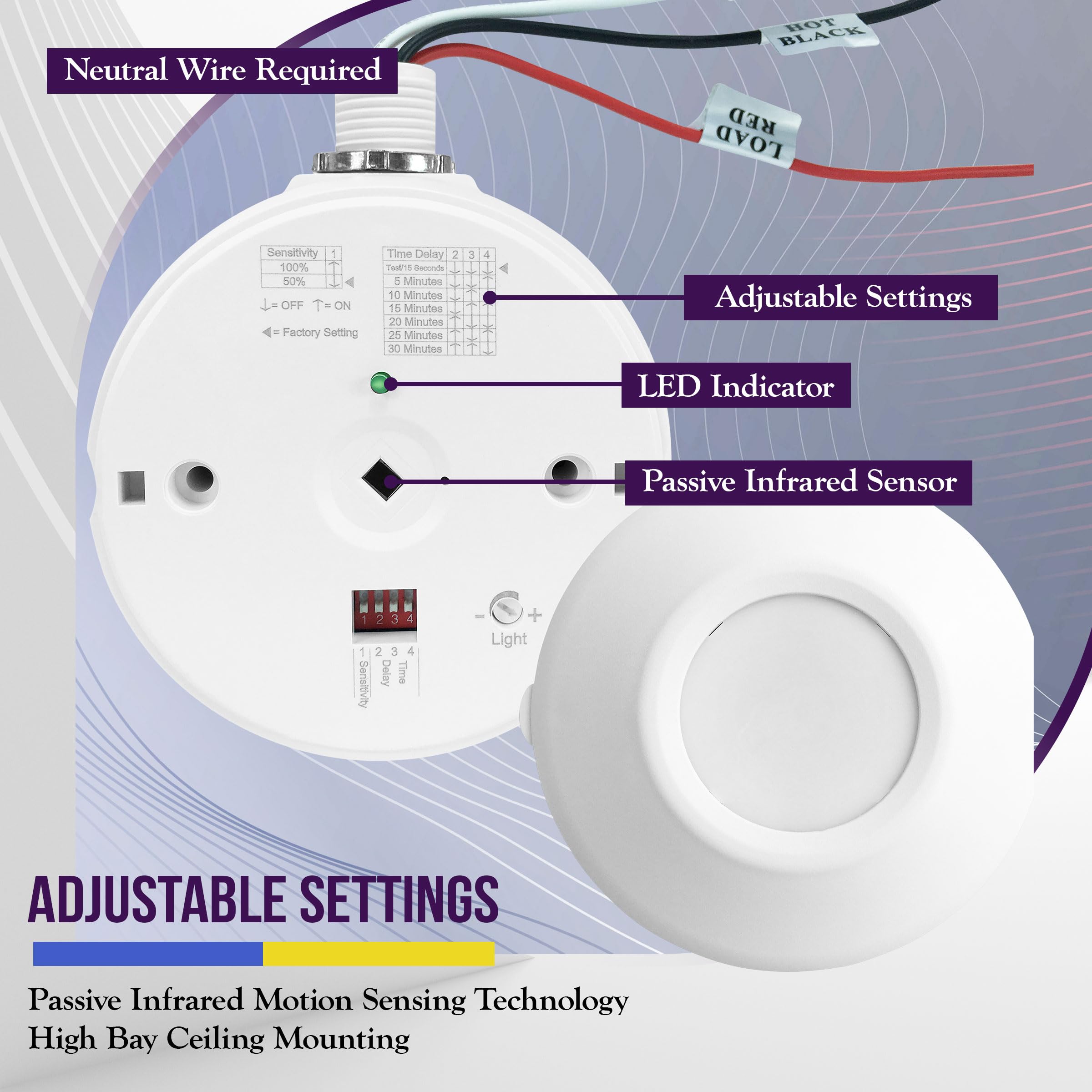 ENERLITES MPC-50H High Bay 360° PIR Ceiling Motion Sensor - 1200-2800 sq ft Coverage, 120-277VAC, Commercial/Industrial Grade (8 Pack) - Ideal for Warehouses, Factories & Large Retail Spaces