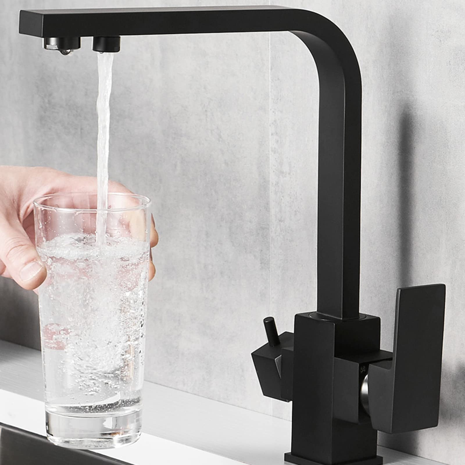 3-Way Black Kitchen Faucet with Hot/Cold Water for Sink