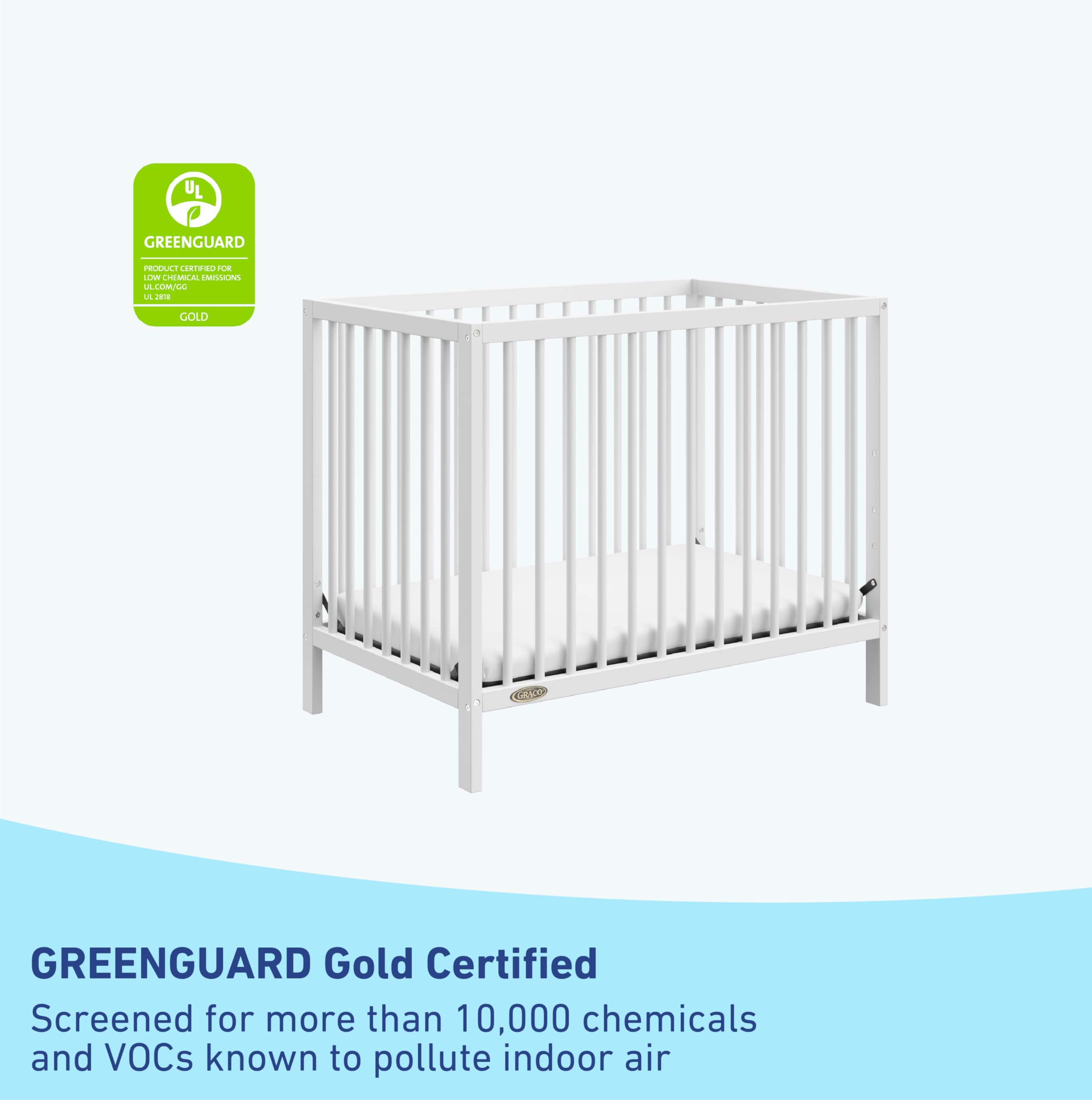 Graco Teddi 4-in-1 Convertible Mini Crib with Waterproof Mattress - GREENGUARD Gold Certified, 2.75