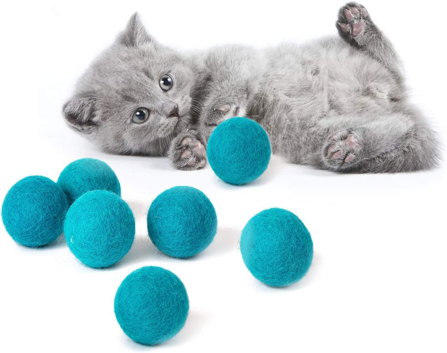 Premium Felt Cat Bed Cave & Wool Ball Toys Bundle - Cozy Light Grey Medium Cat Cave with 6-Pack Natural Wool Balls for Indoor Cats - Perfect for Napping, Playtime & Stress Relief
