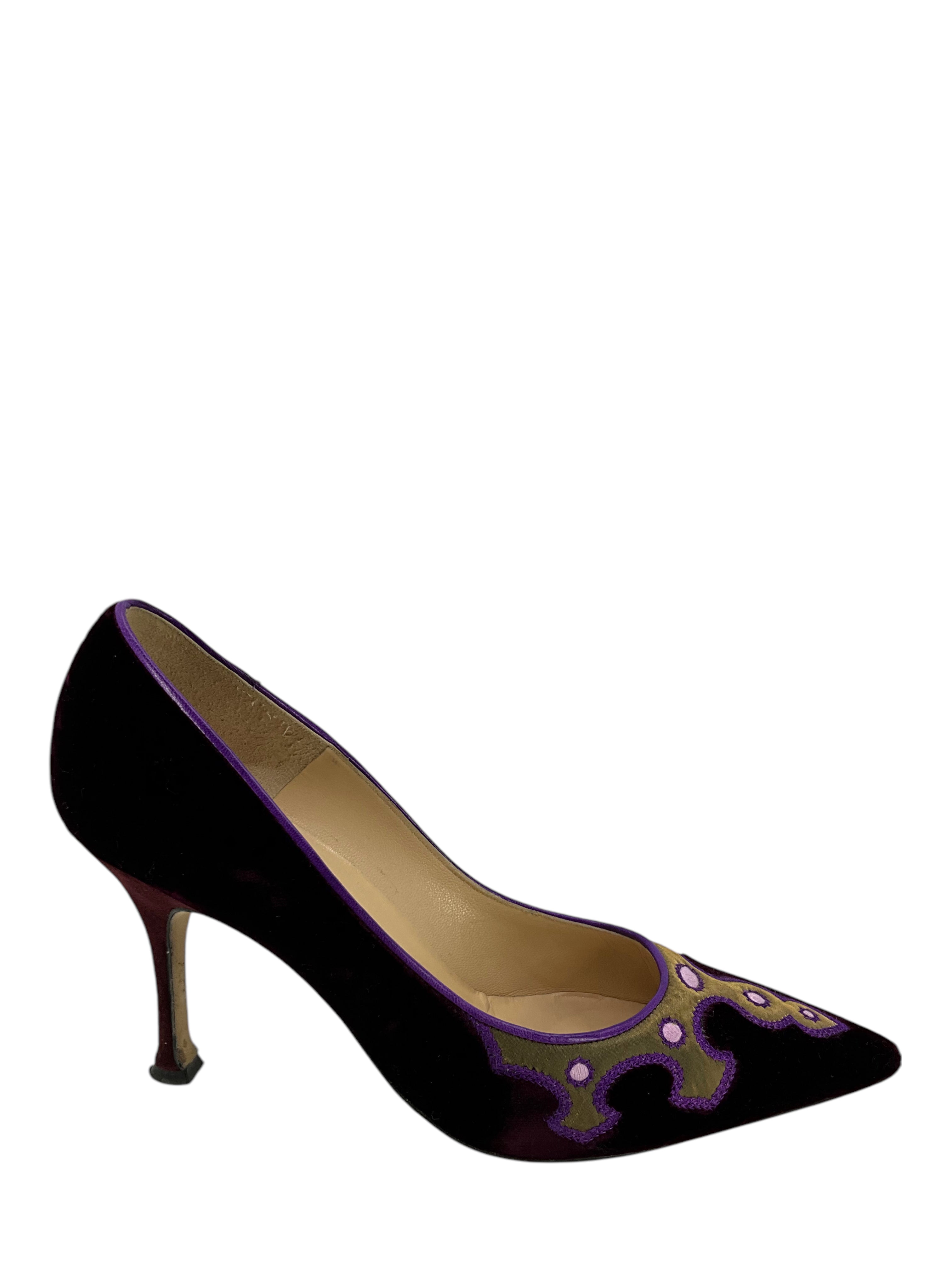 Manolo Blahnik Kayan Velvet Pumps Women's Size 8 - Luxury High Heel Dress Shoes for Weddings, Parties & Evening Events