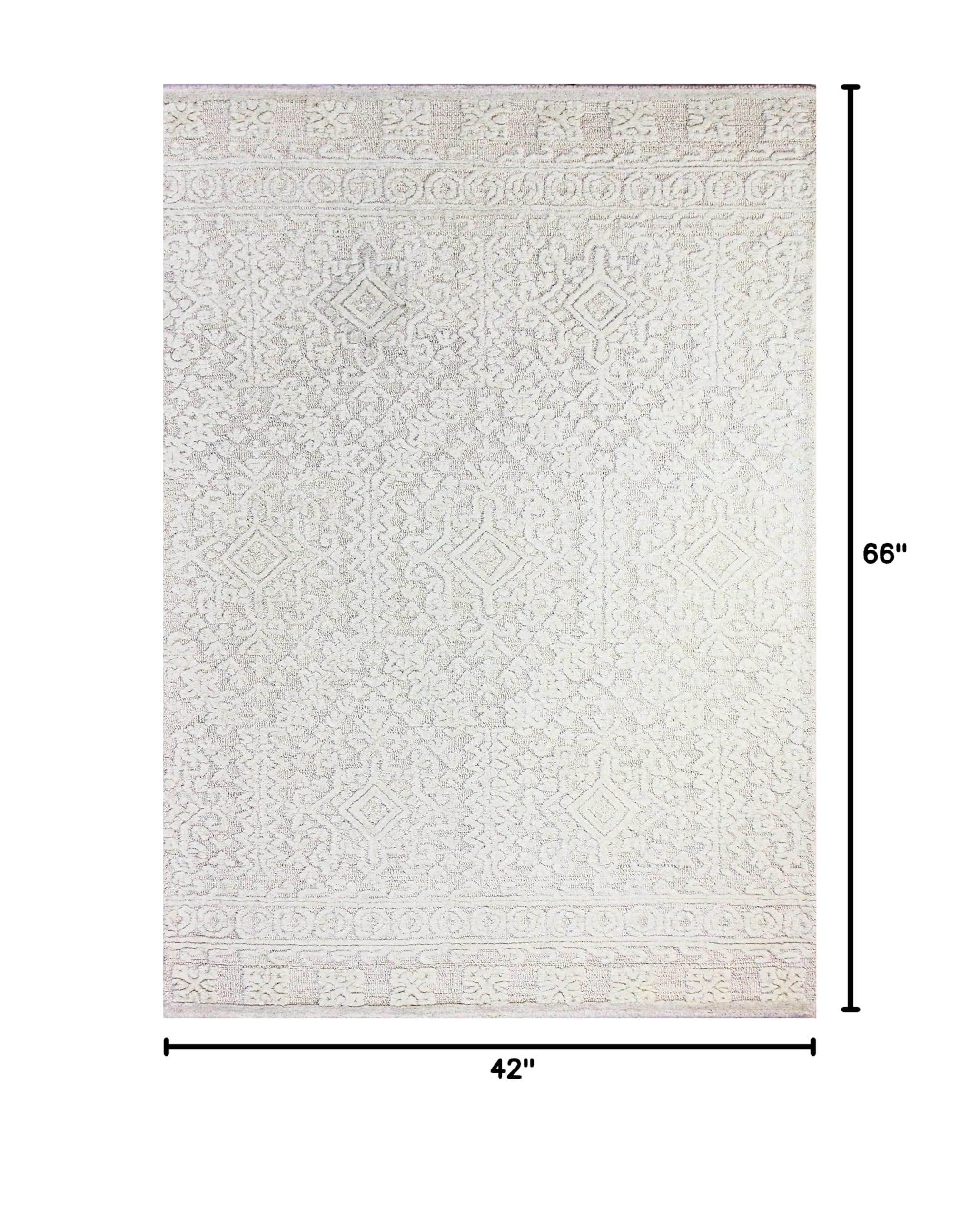 Luxury Hand Tufted Wool Area Rug - Bashian Collection - 3.6' x 5.6' White Runner Rug for Entryway, Living Room, Bedroom - Soft & Durable Home Décor for Modern Houses & Apartments