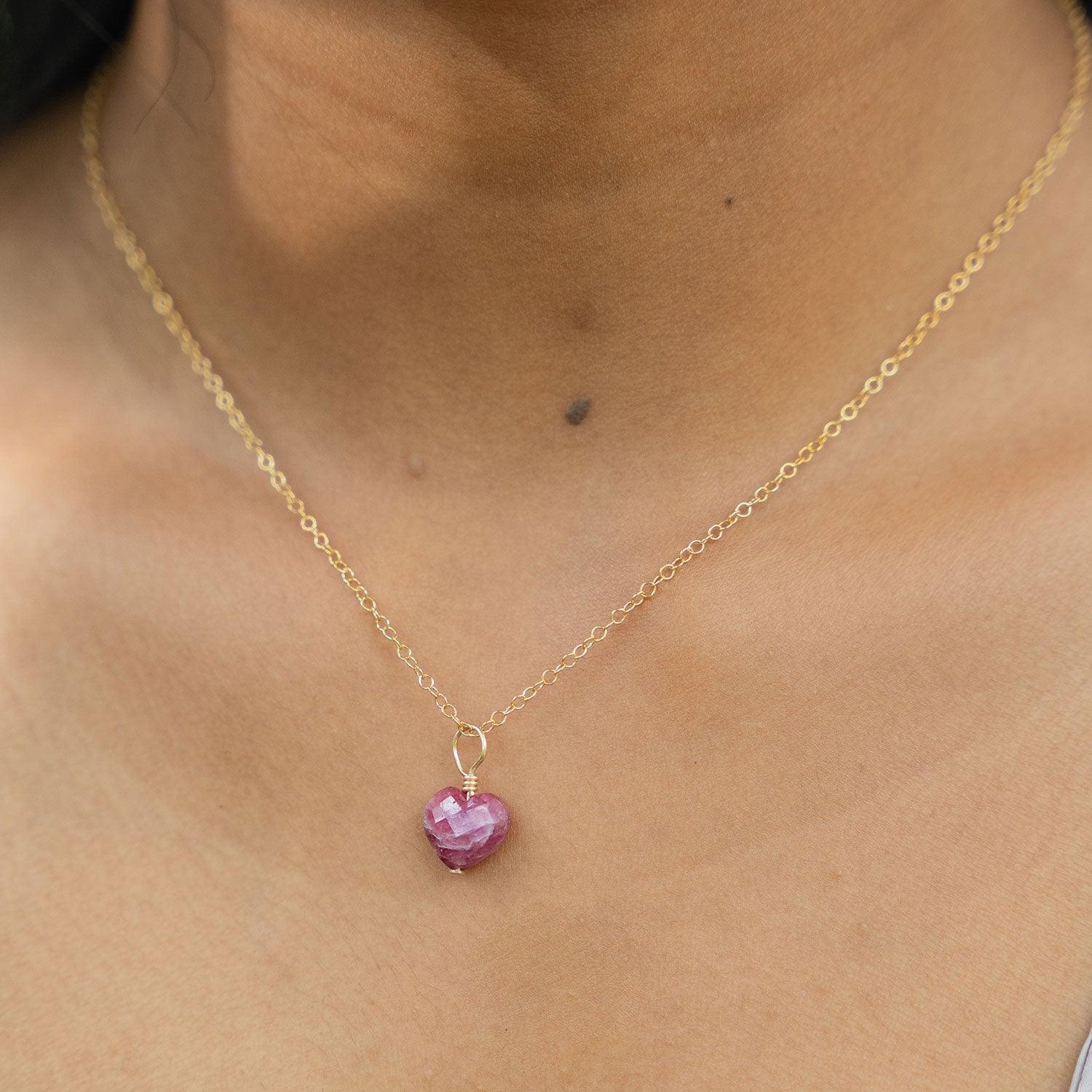 Ruby Crystal Heart Pendant Necklace - Elegant 14K Gold Plated Jewelry for Women | Perfect Gift for Valentine's Day, Anniversary & Special Occasions