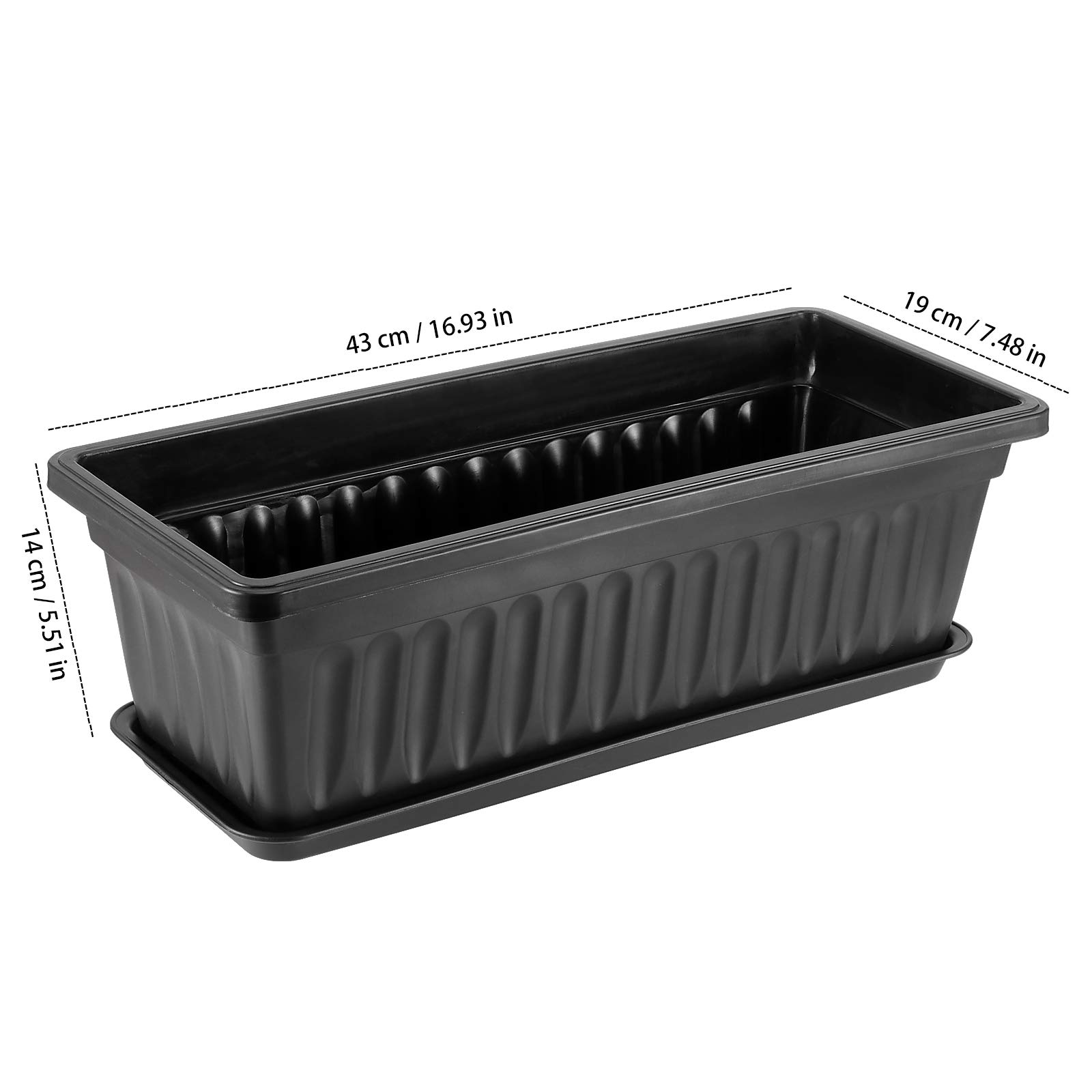 6 Pack 17 Inch Plastic Flower Window Box with Drainage Tray - Black Garden Planter for Vegetables, Herbs & Flowers - Ideal for Windowsill, Patio, Balcony & Porch Decor - Includes 30 Free Plant Labels (Outdoor/Indoor Use)