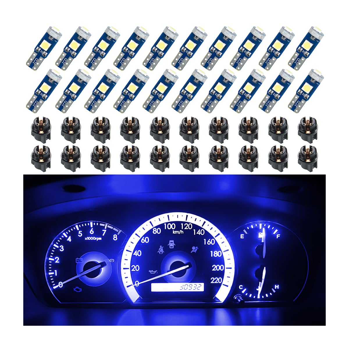 BELOMI 20-Pack T5 LED Bulbs for Car Dashboard - Super Bright 3030-3SMD Replacement with Twist Lock Socket - Blue Instrument Cluster Gauge Lights (Perfect for Night Driving & Dashboard Illumination)