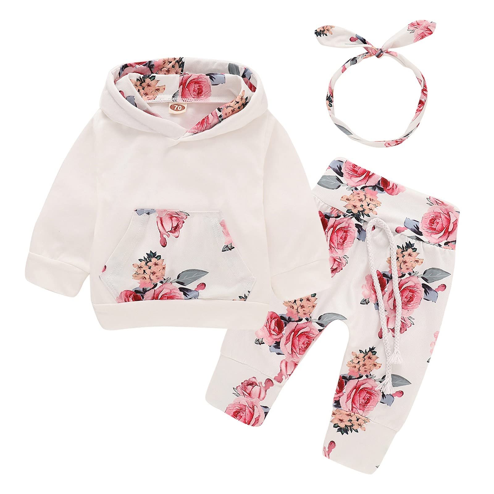 **Floral Printed Baby Girls Clothes Set - Hooded Pullover Tops & Pants Summer Outfit for Toddlers & Infants | Perfect for Playdates, Beach Trips & Family Photos**