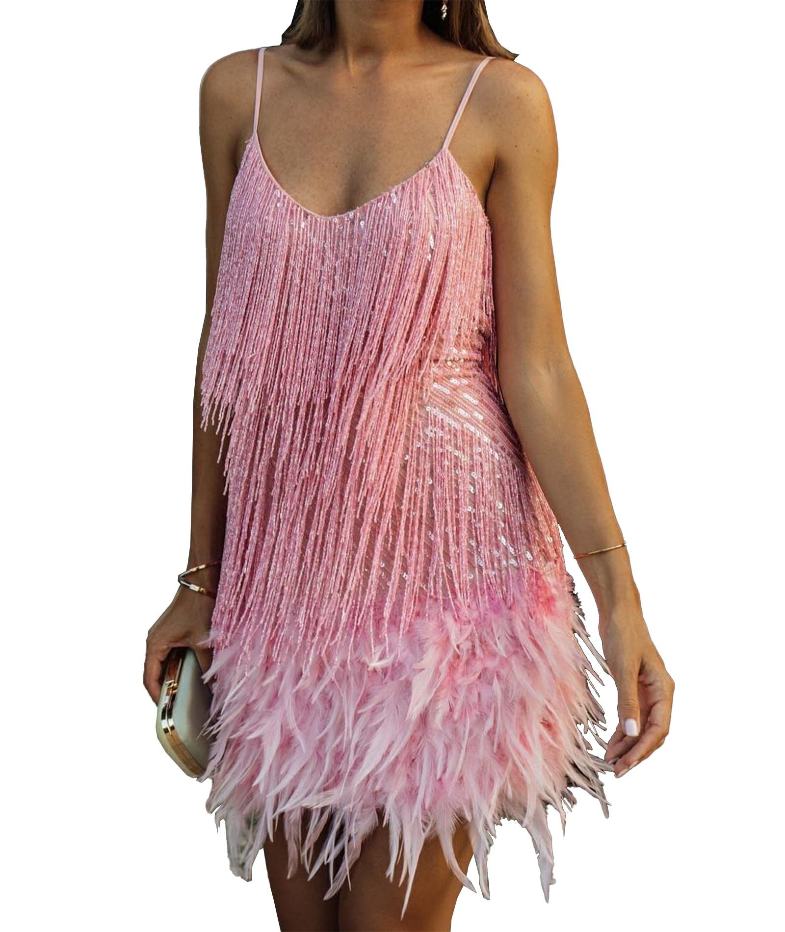 Vintage 1920s Flapper Dress for Women - Gatsby Style Fringe Mini Dress with All-Over Beading | Roaring 20s Costume, Great Gatsby Party Outfit, Halloween Costume, Burlesque Show Attire