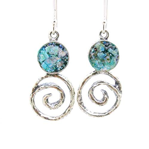 Antique Roman Glass Sterling Silver Earrings with Elegant Swirl Design - Perfect for Weddings, Parties & Special Occasions