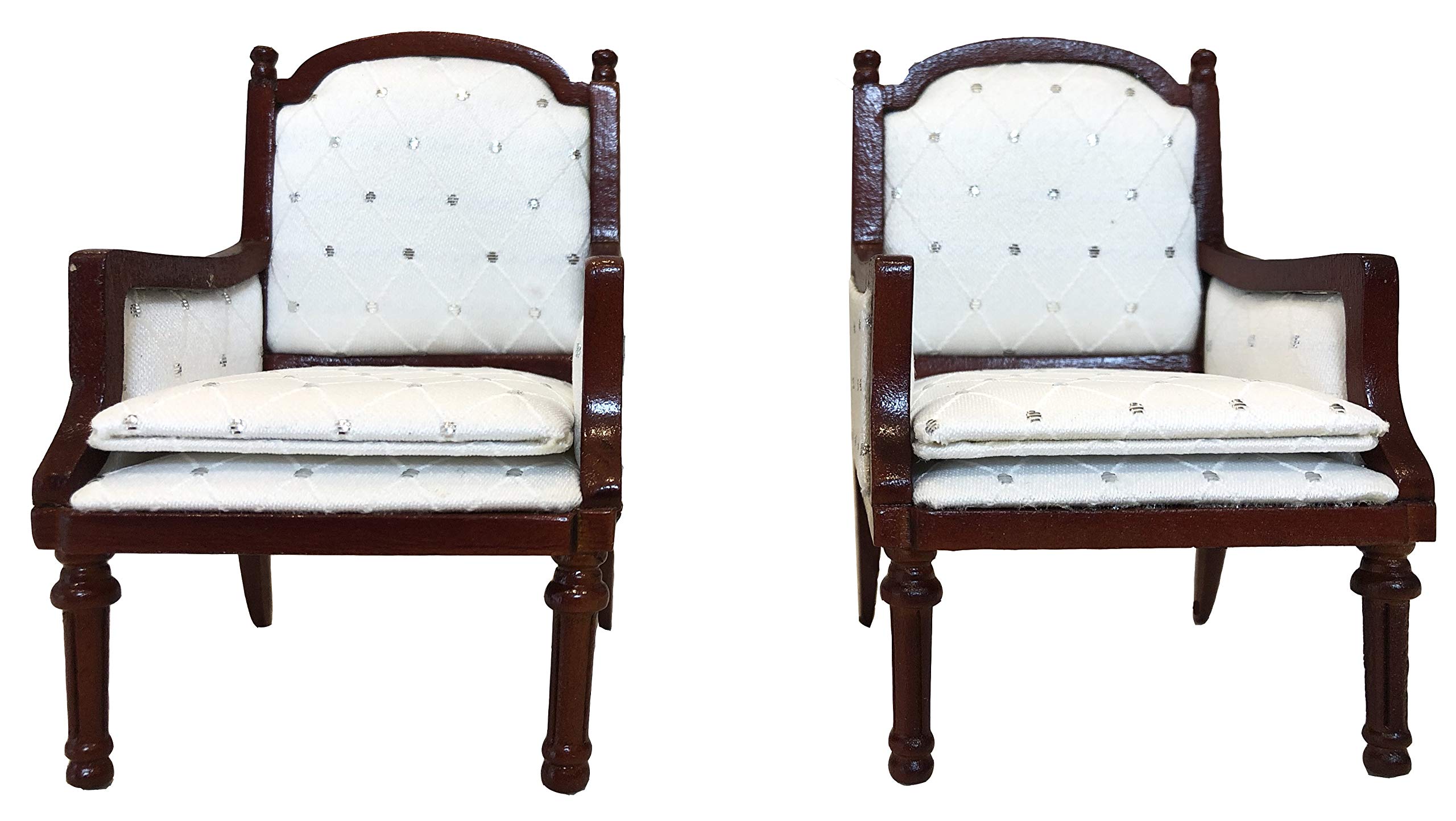 Miniature Wooden Dollhouse Armchairs Set of 2 - 3 to 6 Inch Doll Furniture for Dining & Lounge Areas - Perfect for Dollhouse Decor, Playrooms & Collectible Displays
