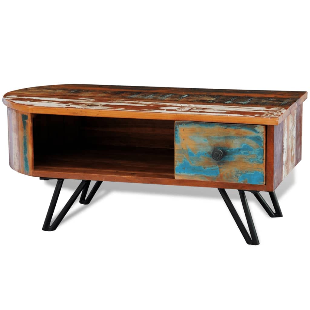 Rustic Reclaimed Wood Coffee Table with Sturdy Iron Pin Legs - Perfect for Living Room, Lounge, or Office Decor