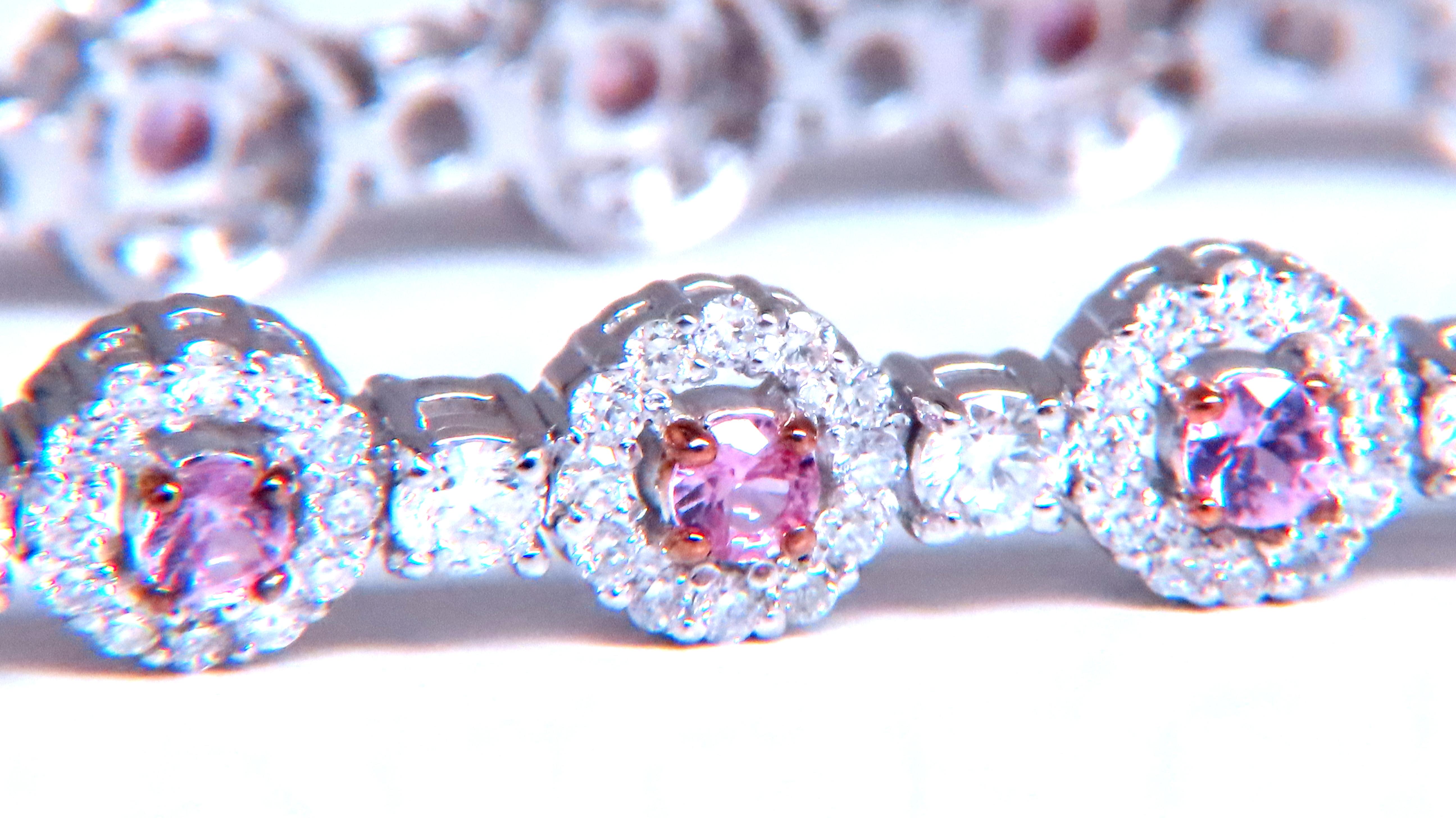 Natural Pink Sapphire and Diamond Tennis Bracelet in 14K Gold - Elegant Jewelry for Women, Perfect for Weddings, Parties & Special Occasions