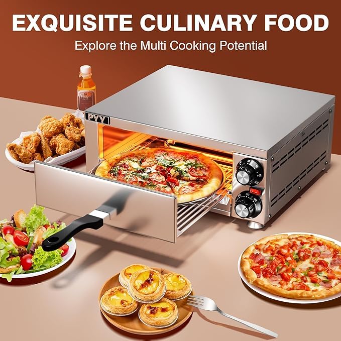 Commercial Stainless Steel Countertop Electric Pizza Oven for Home - Fast Baking Indoor Pizza Maker with Removable Crumb Tray | Perfect for Family Gatherings, Parties & Restaurant-Style Pizza at Home