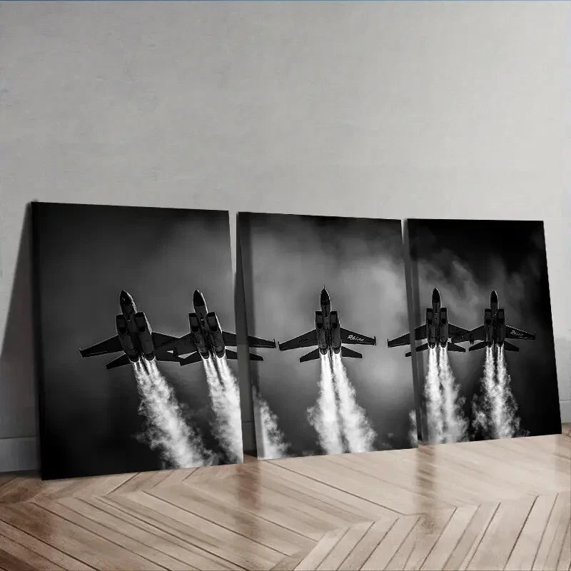 3-Piece Jet Plane in the Sky Wall Art Set - Framed Canvas 40x60cm (16x24in) - High Quality Print - 100% Australian Made - Ready to Hang - Perfect for Living Room, Bedroom & Office Decor