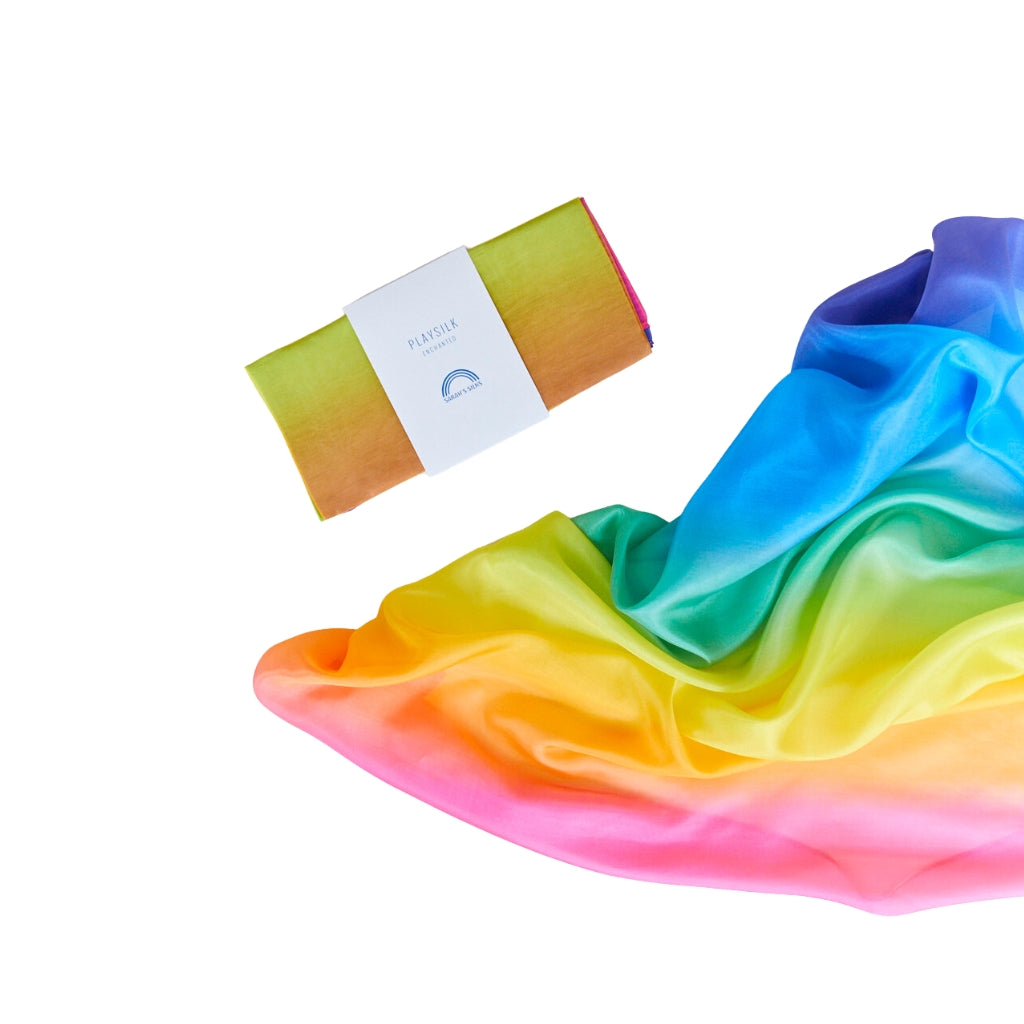 Sarah's Silk Enchanted Playsilk - Rainbow Colored Silk Scarf for Kids Dress Up, Dancing & Imaginative Play | Perfect for Pretend Play, Baby Wrapping & Waldorf Inspired Activities