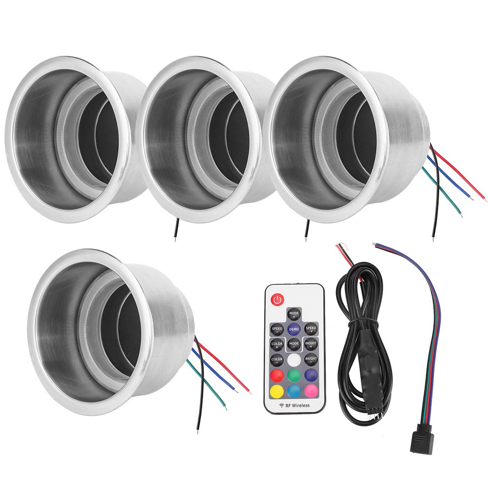 4PCS Stainless Steel Cup Holder with 3W 7-Color Changing RGB LED Lights - Remote Control, Anti-Slip Design for Boats, RVs, Campers & Pontoon Tables - Perfect for Marine Atmosphere Lighting and Party Decorations
