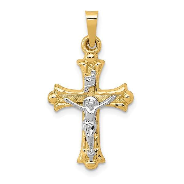 14K Solid Two Tone Gold Jesus Christ Crucifix Cross Necklace - Religious Pendant Charm for Women & Men - Perfect for Church, Baptism, First Communion & Gifts
