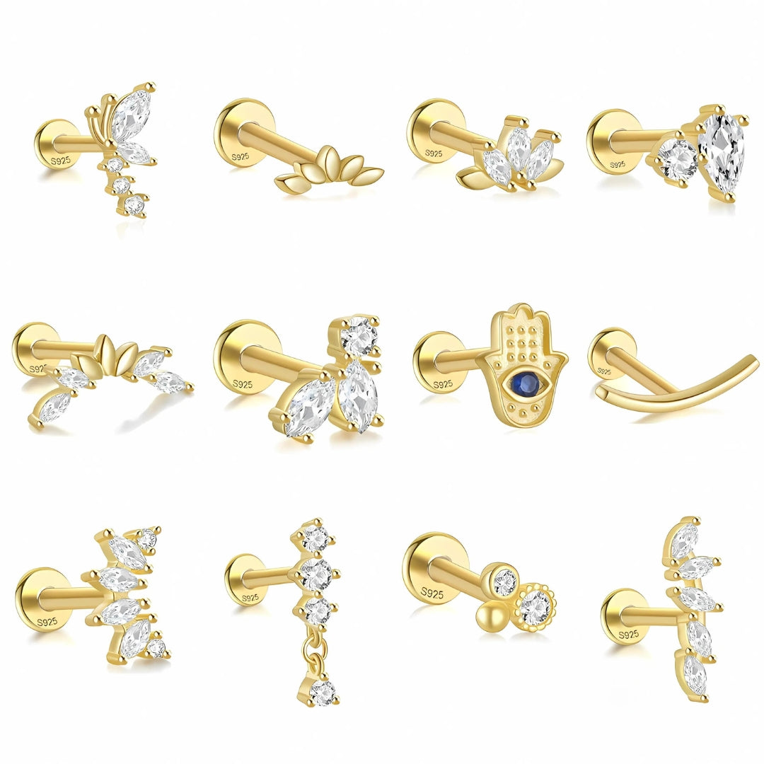 16G Evil Eye Hamsa Flat Back Tragus Daith Earrings for Women - Stainless Steel Cartilage Hoop Earring for Helix, Conch, Rook Piercing | Perfect for Everyday Wear, Spiritual Protection & Boho Jewelry Collection