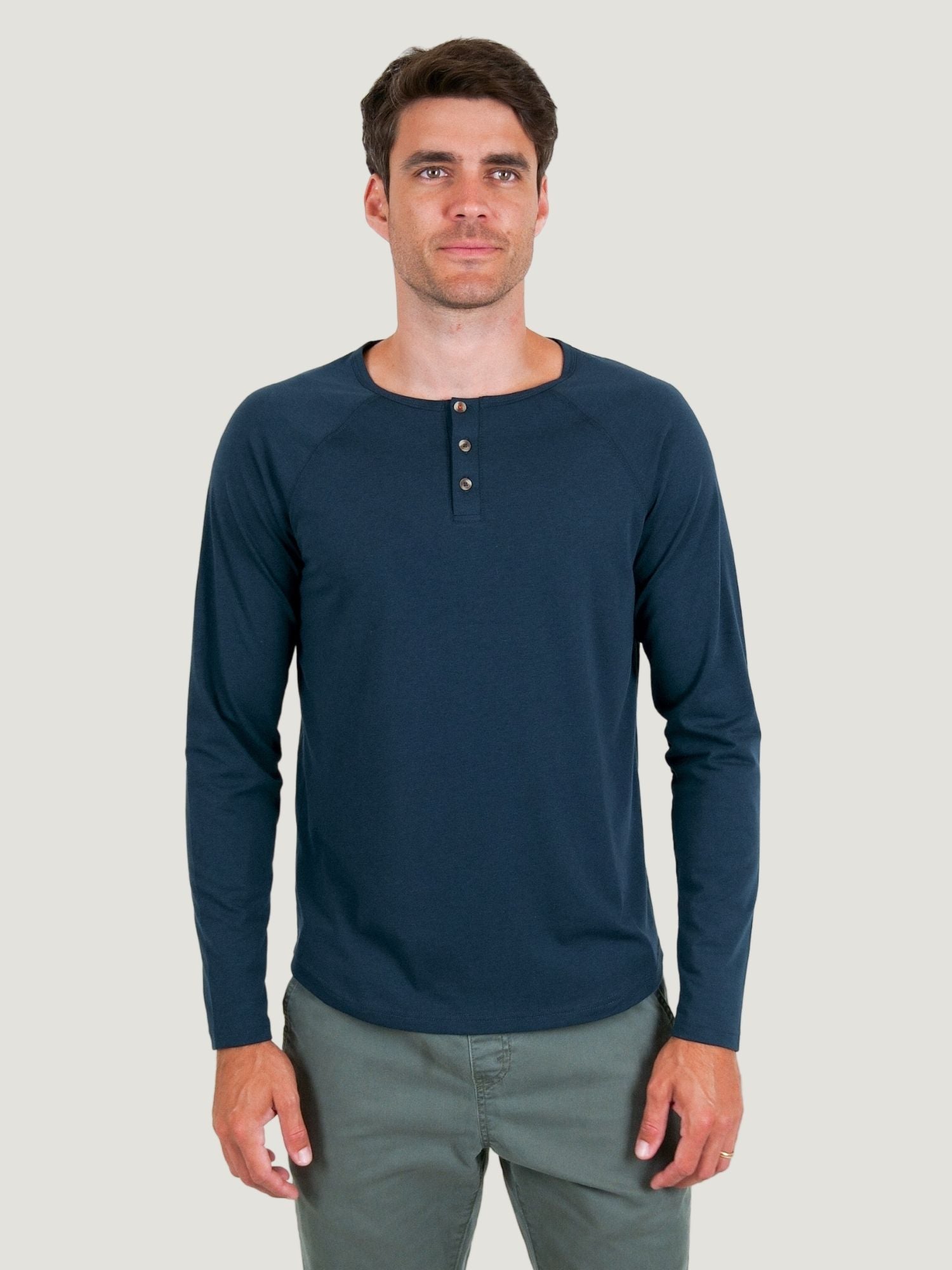 Men's Navy Slim Fit Long Sleeve Henley Shirt - Casual & Comfortable Cotton Top for Everyday Wear | Perfect for Work, Date Night & Weekend Outfits