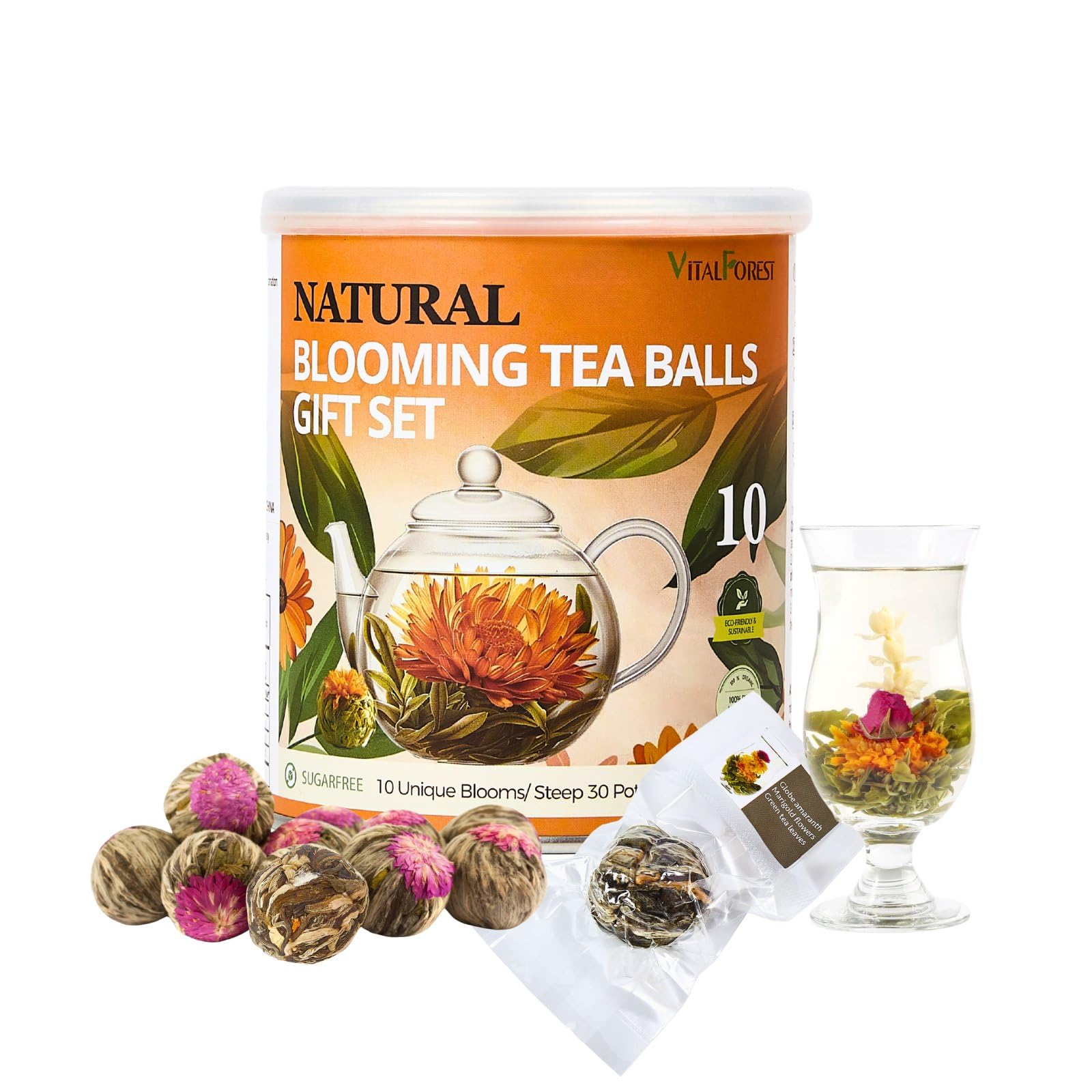 10 Unique Blooming Tea Gift Set - Handmade Flowering Tea Balls with Flowers | Organic Green Tea for Anniversary, Valentine's Day & Birthday Gifts | Perfect for Relaxation, Tea Parties & Special Occasions