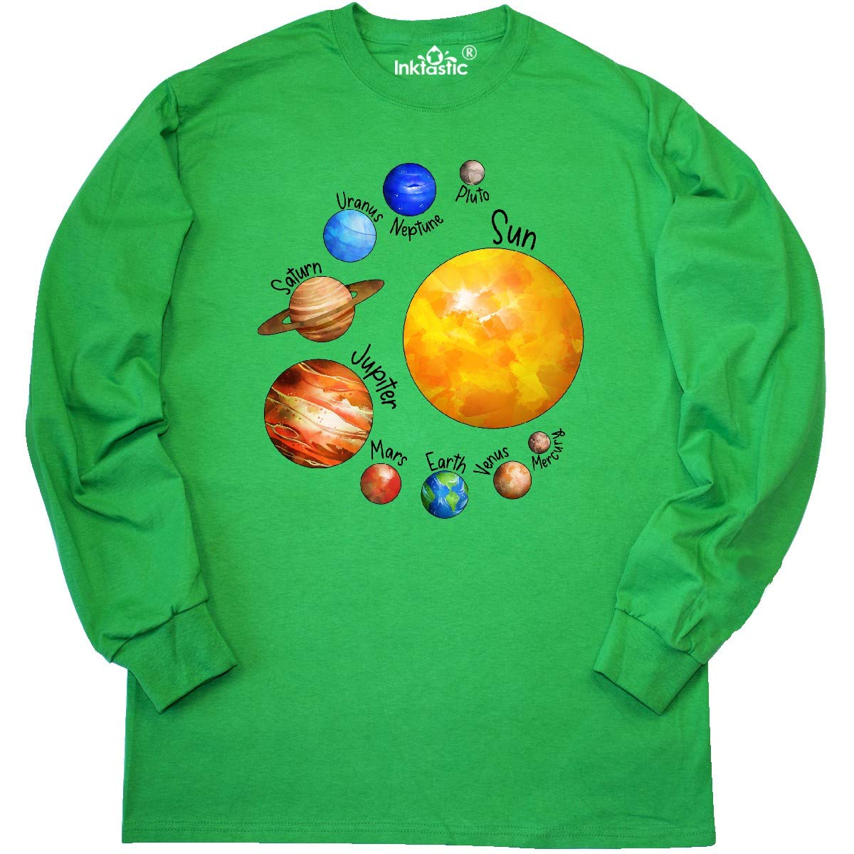 Inktastic Sun and Planets - Yes, and Pluto Long Sleeve T-Shirt | Space Lover Gift, Astronomy Enthusiast Apparel, Casual Wear for Stargazing & Outdoor Activities