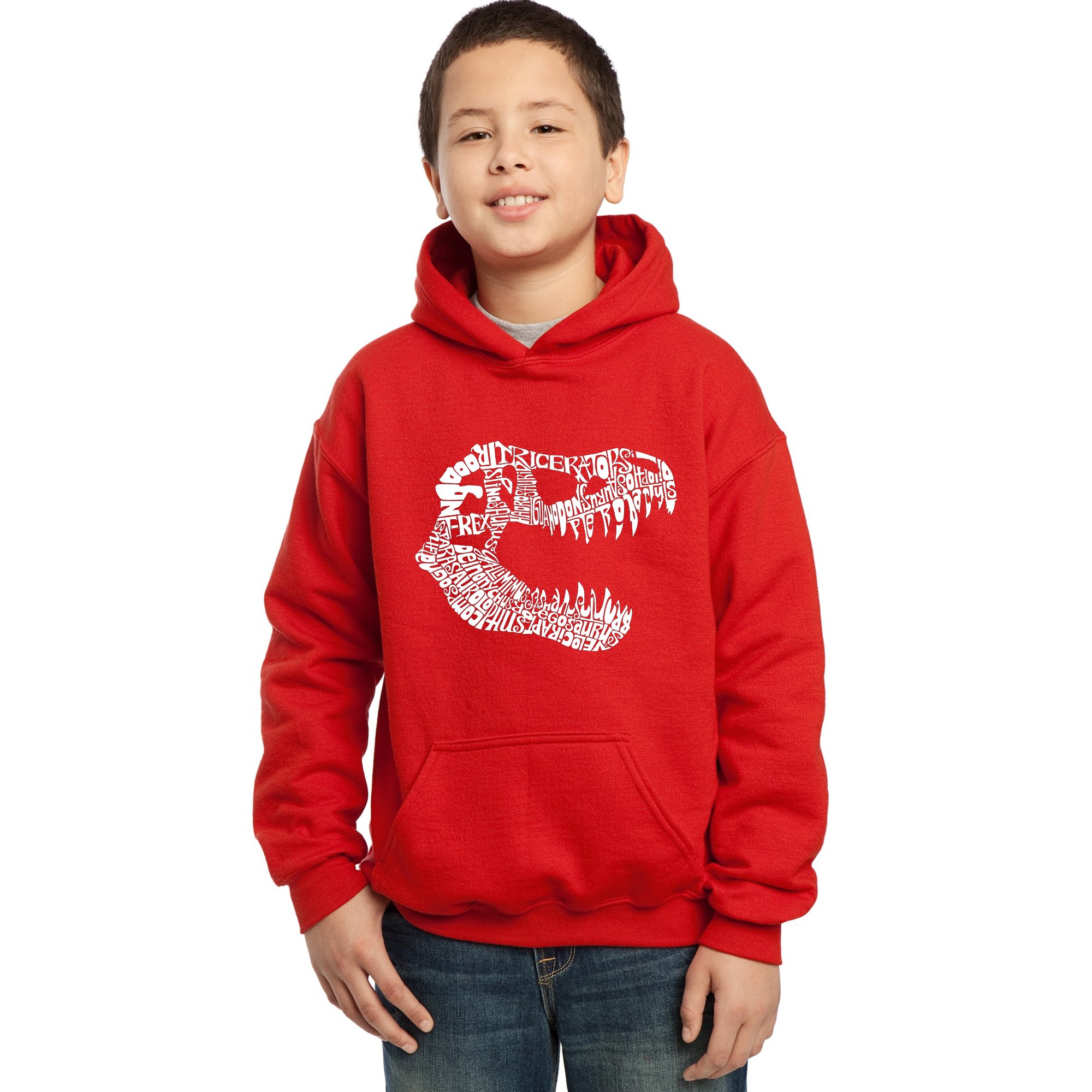 LA POP ART Boys' Dinosaur Word Art Hooded Sweatshirt - Cute TREX Graphic Pullover for Kids | Perfect for School, Playdates & Outdoor Activities